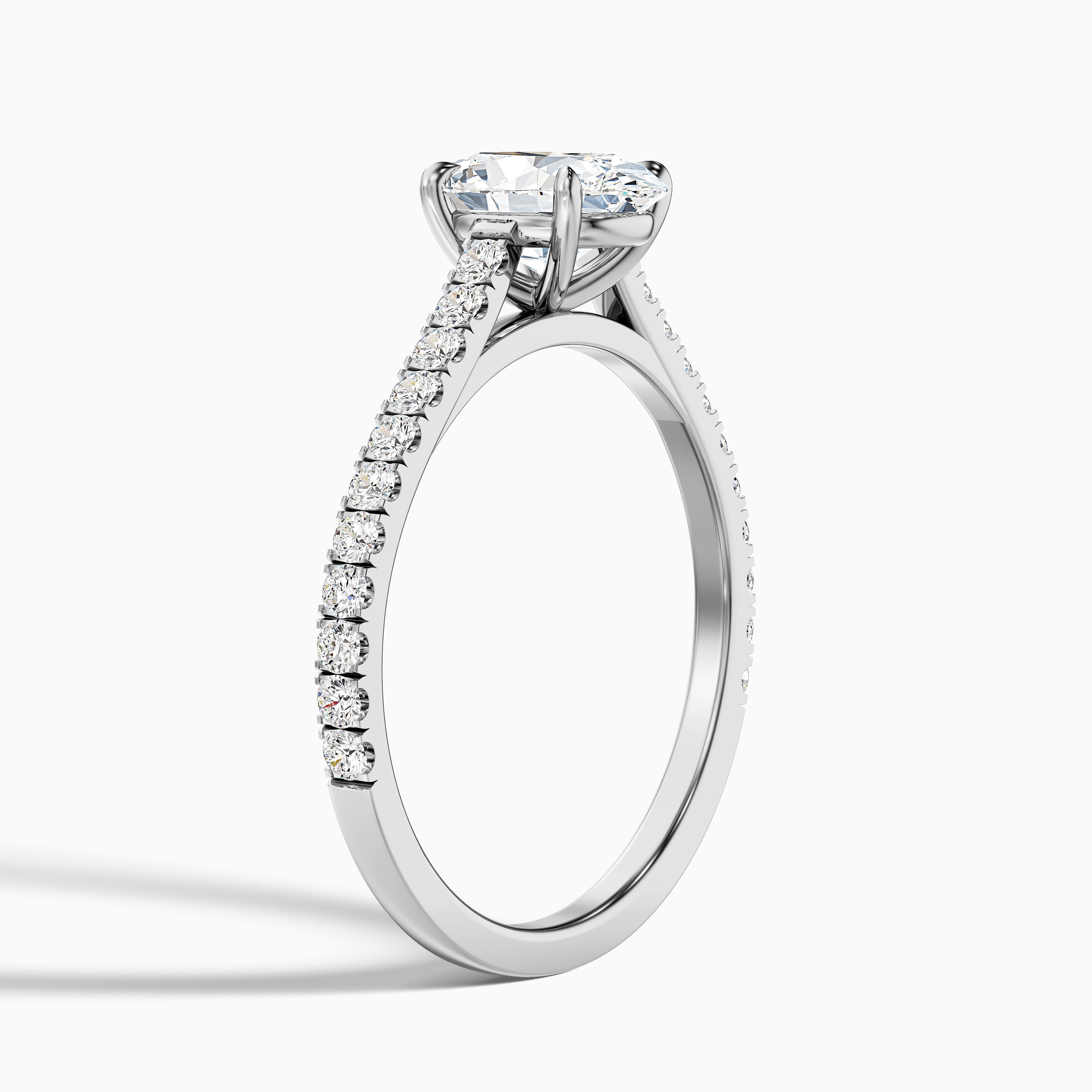 Diana 1 Carat Oval Side Stone Pave Moissanite Diamond Ring in Platinum