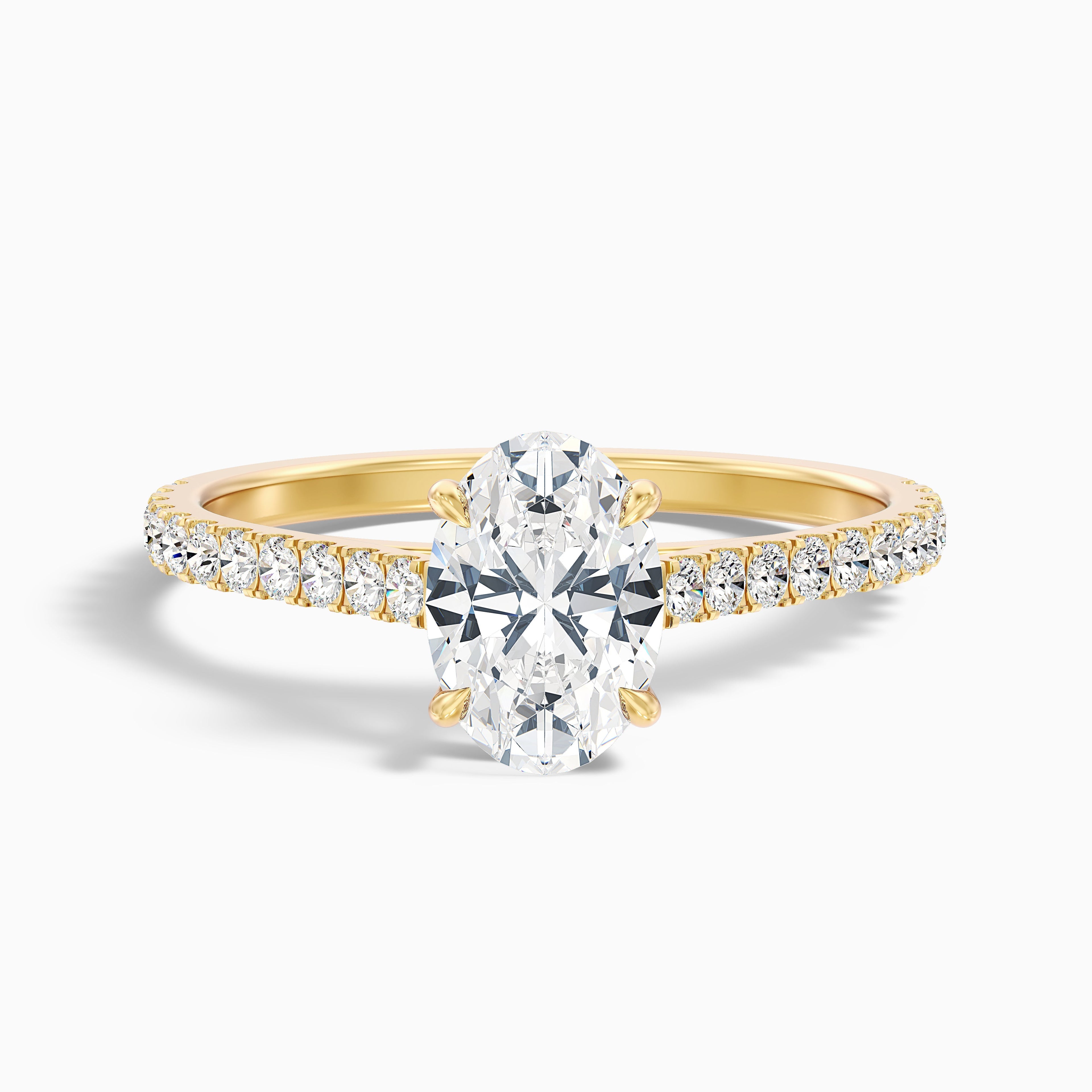 Diana 5 Carat Oval Side Stone Pave Moissanite Diamond Ring in 14k White Gold