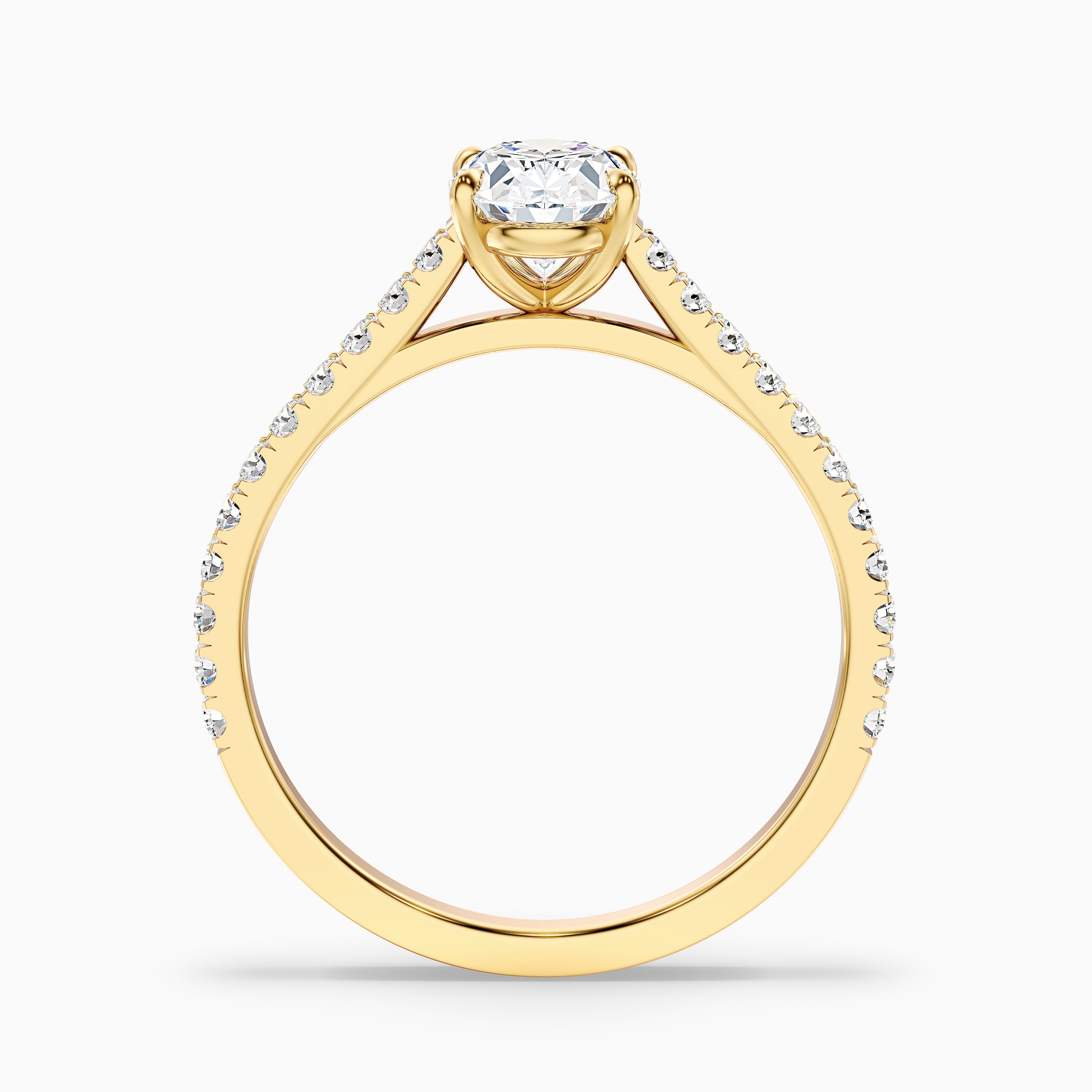 Diana 5 Carat Oval Side Stone Pave Moissanite Diamond Ring in 14k Yellow Gold
