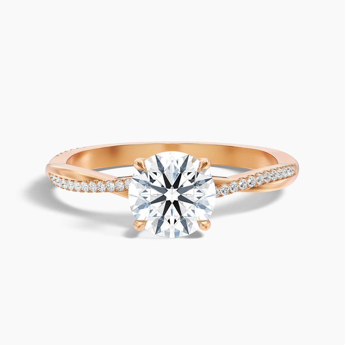 Amy 4.5 Carat Round Cut Side Stone Twisted Pave Moissanite Diamond Ring in 14k Yellow Gold