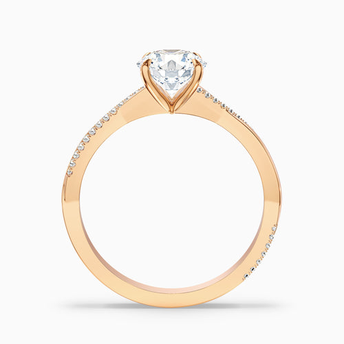 Amy 1 Carat Round Cut Side Stone Twisted Pave Moissanite Diamond Ring in 14k Rose Gold
