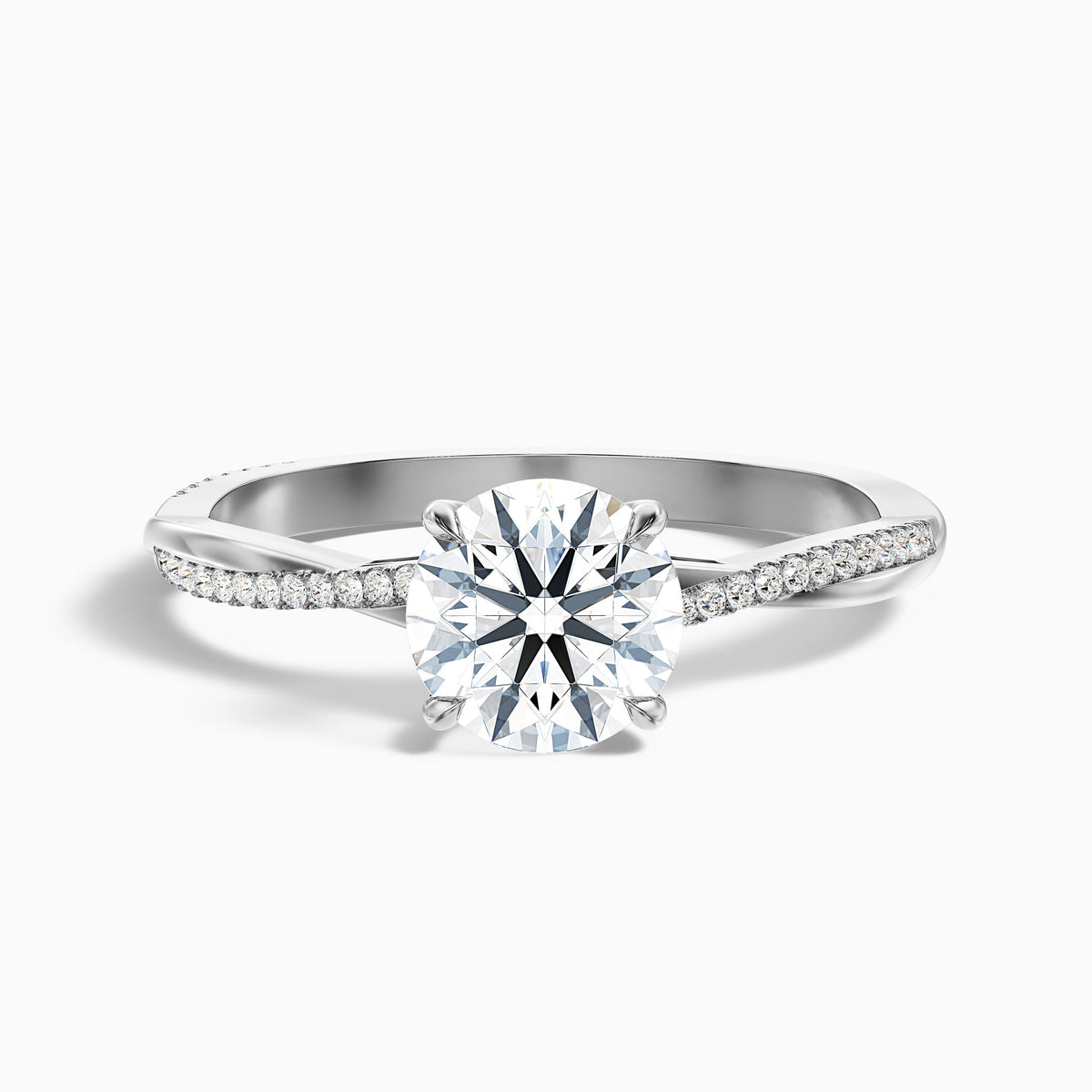 Amy 1.5 Carat Round Cut Side Stone Twisted Pave Moissanite Diamond Ring in 18k Yellow Gold
