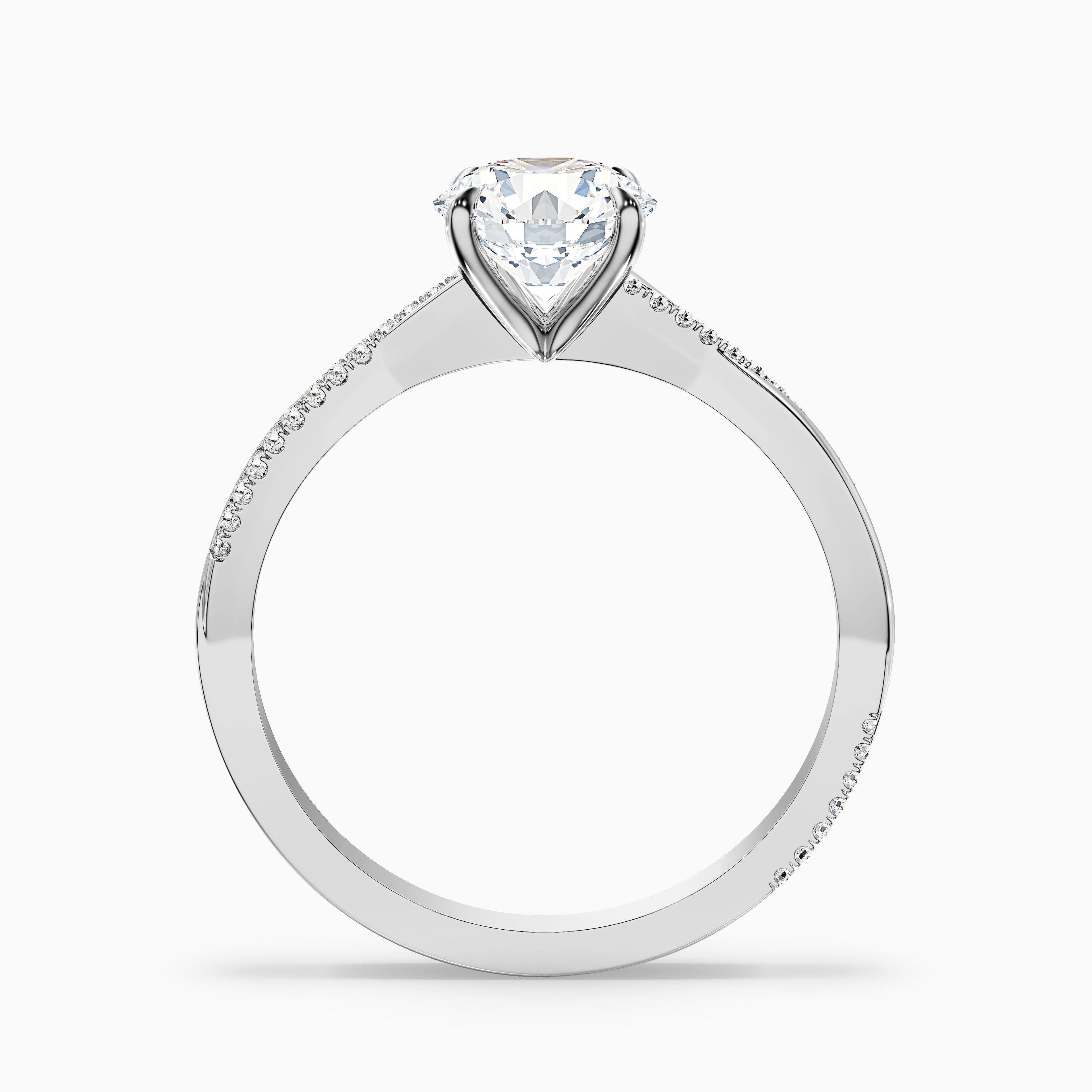 Amy 1.5 Carat Round Cut Side Stone Twisted Pave Moissanite Diamond Ring in 18k White Gold