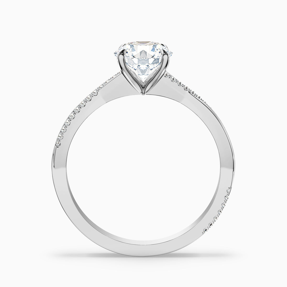 Amy 4.5 Carat Round Cut Side Stone Twisted Pave Moissanite Diamond Ring in 14k Yellow Gold
