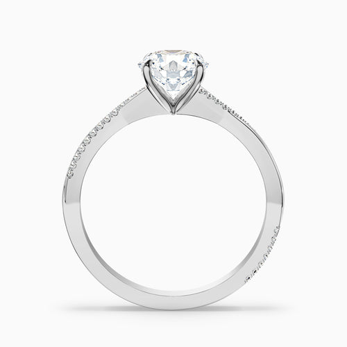 Amy 1 Carat Round Cut Side Stone Twisted Pave Moissanite Diamond Ring in 10k White Gold