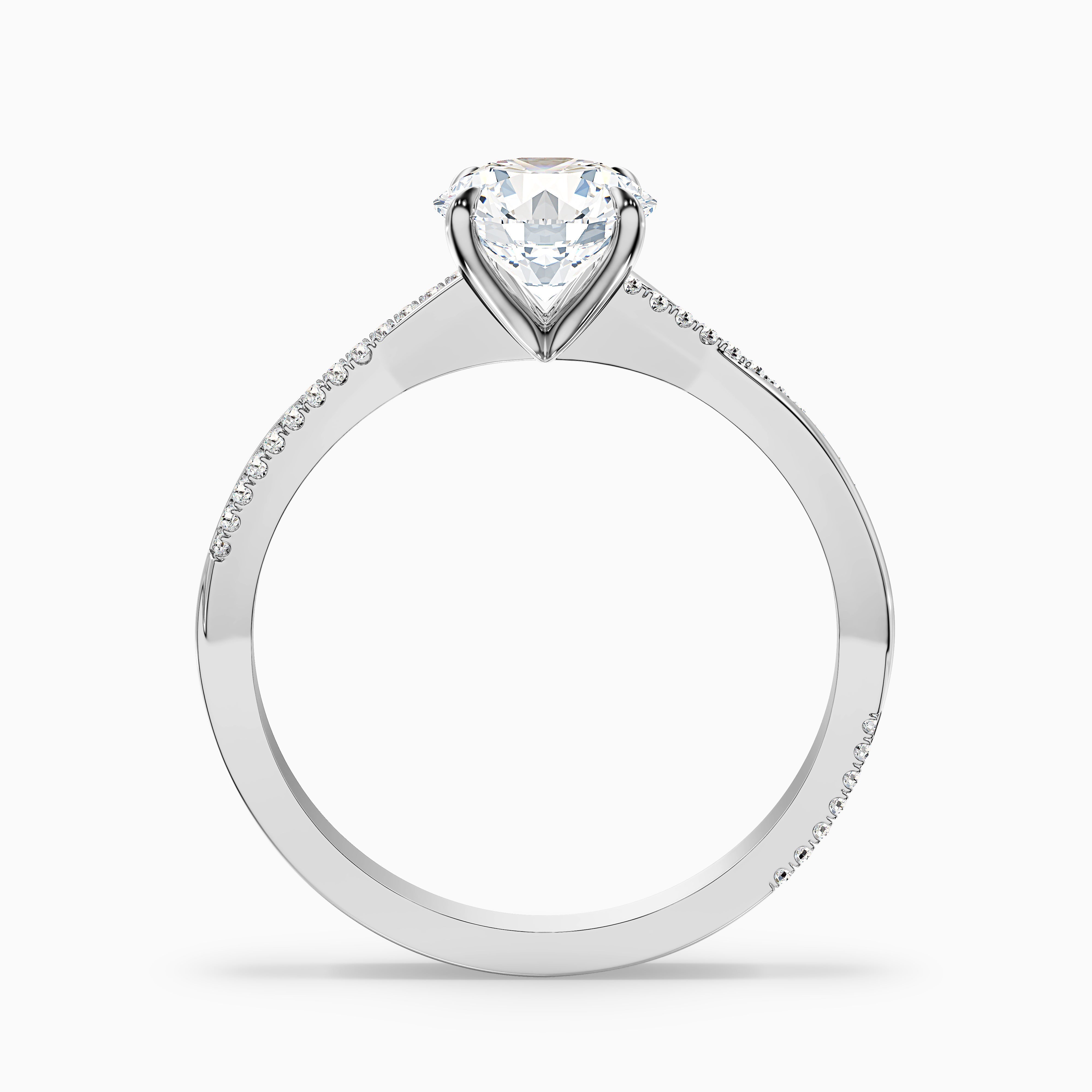 Amy 5 Carat Round Cut Side Stone Twisted Pave Moissanite Diamond Ring in 18k White Gold