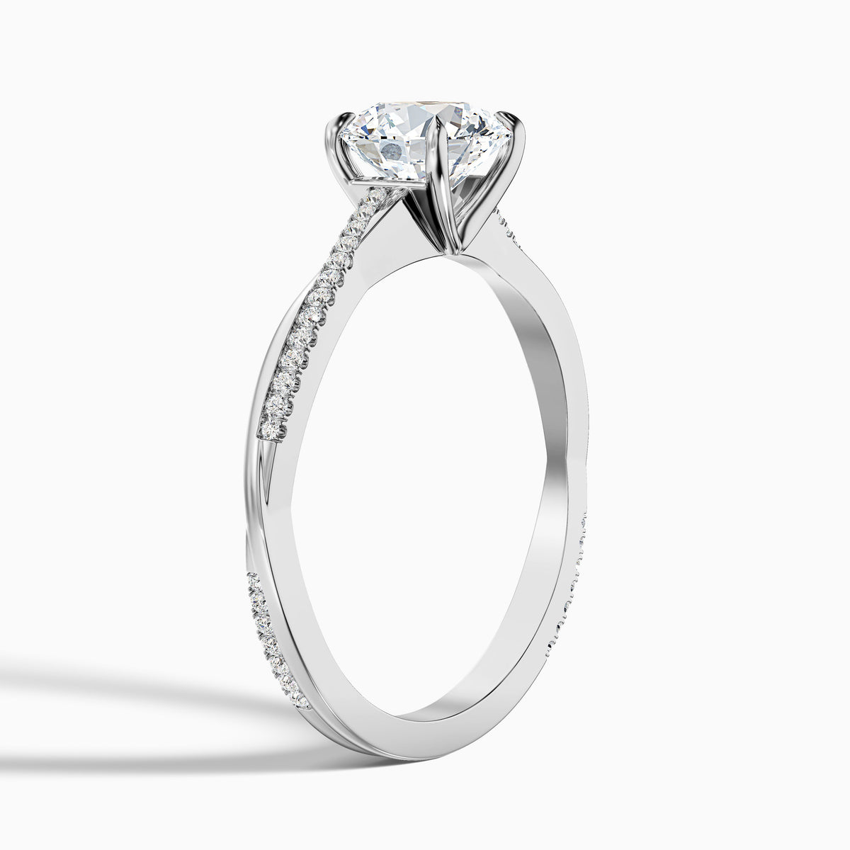 Amy 5.5 Carat Round Cut Side Stone Twisted Pave Moissanite Diamond Ring in 18k Yellow Gold