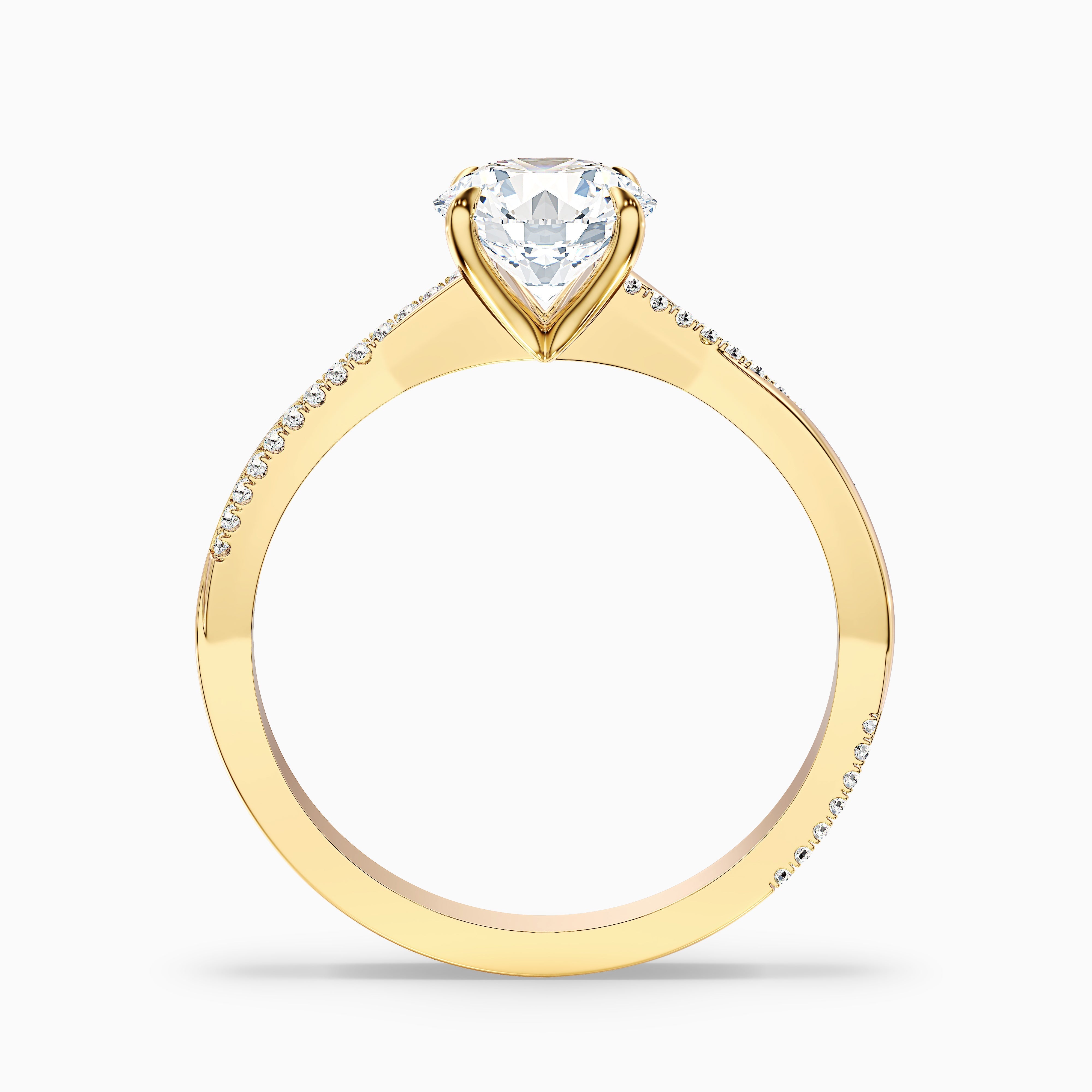 Amy 4 Carat Round Cut Side Stone Twisted Pave Moissanite Diamond Ring in 14k Yellow Gold