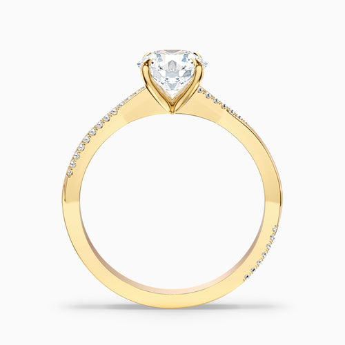 Amy 1 Carat Round Cut Side Stone Twisted Pave Moissanite Diamond Ring in 10k Yellow Gold