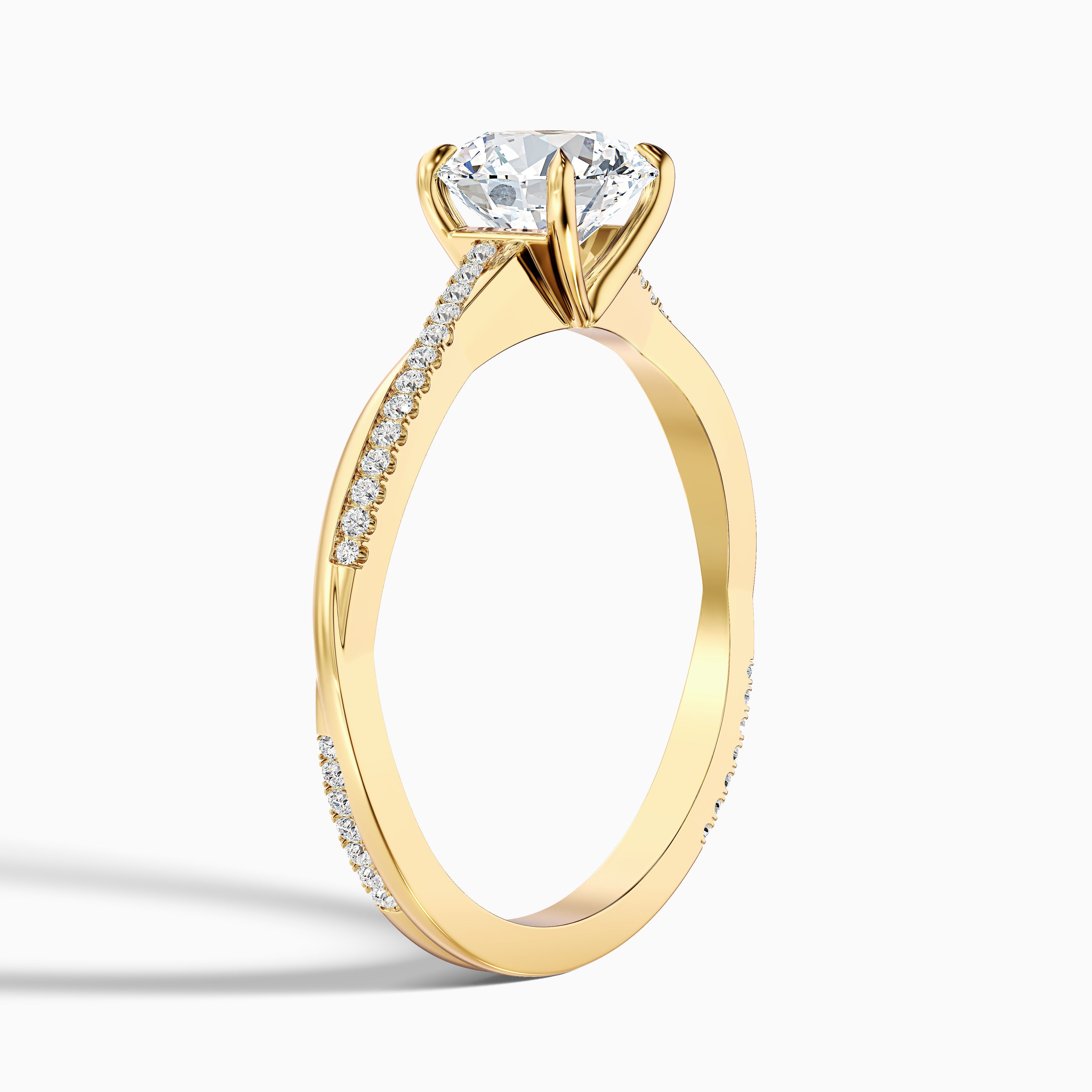 Amy 1.5 Carat Round Cut Side Stone Twisted Pave Moissanite Diamond Ring in Platinum