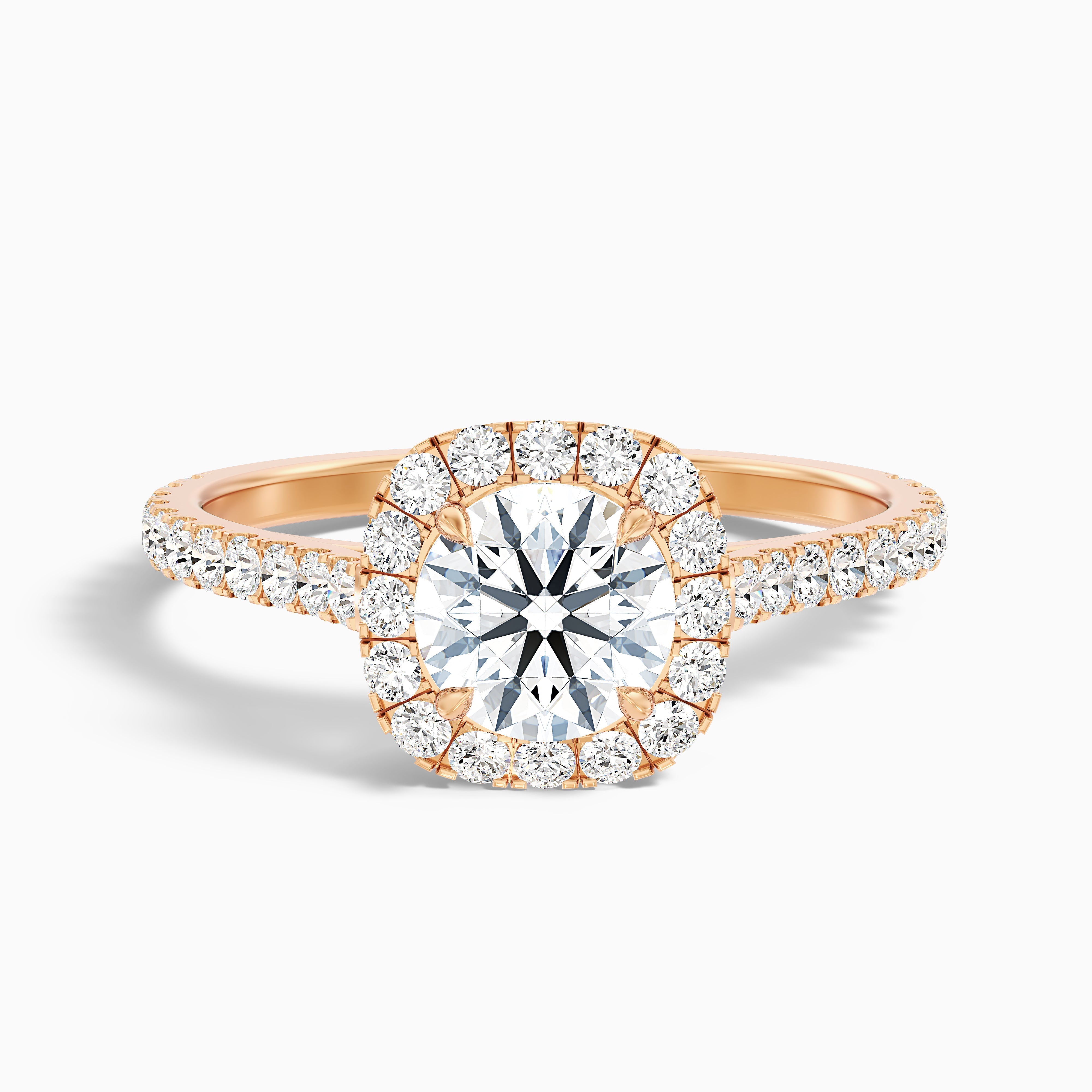 Anika 5 Carat Round Halo Pave Moissanite Diamond Ring in 18k Rose Gold