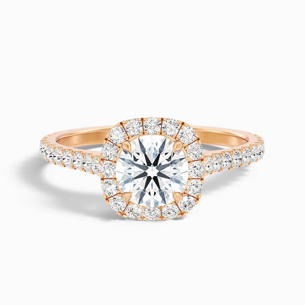 Anika 2.5 Carat Round Halo Pave Moissanite Diamond Ring in 14k Rose Gold