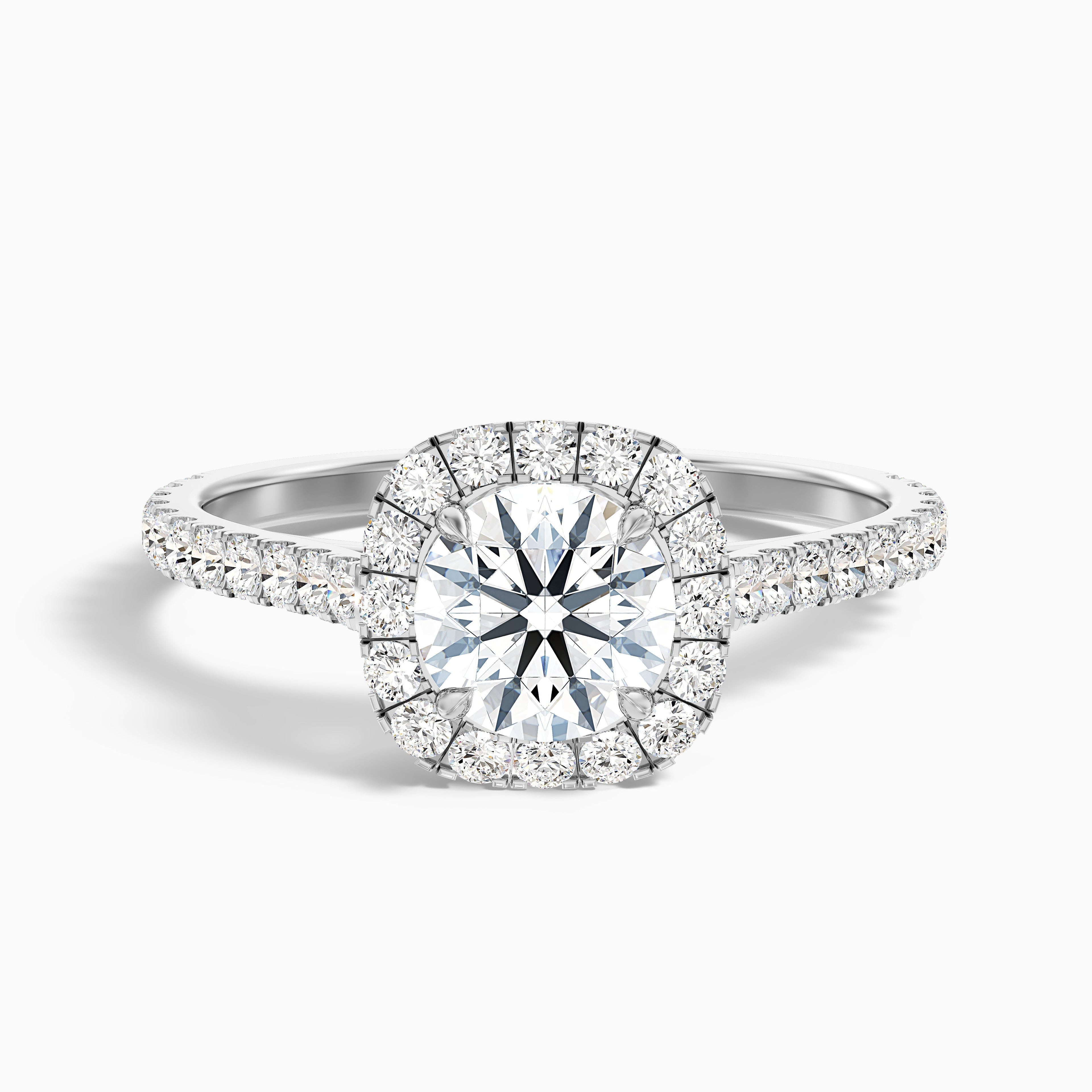 Anika 4 Carat Round Halo Pave Moissanite Diamond Ring in 18k White Gold