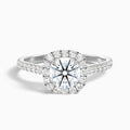 Anika 3 Carat Round Halo Pave Moissanite Diamond Ring in 18k White Gold