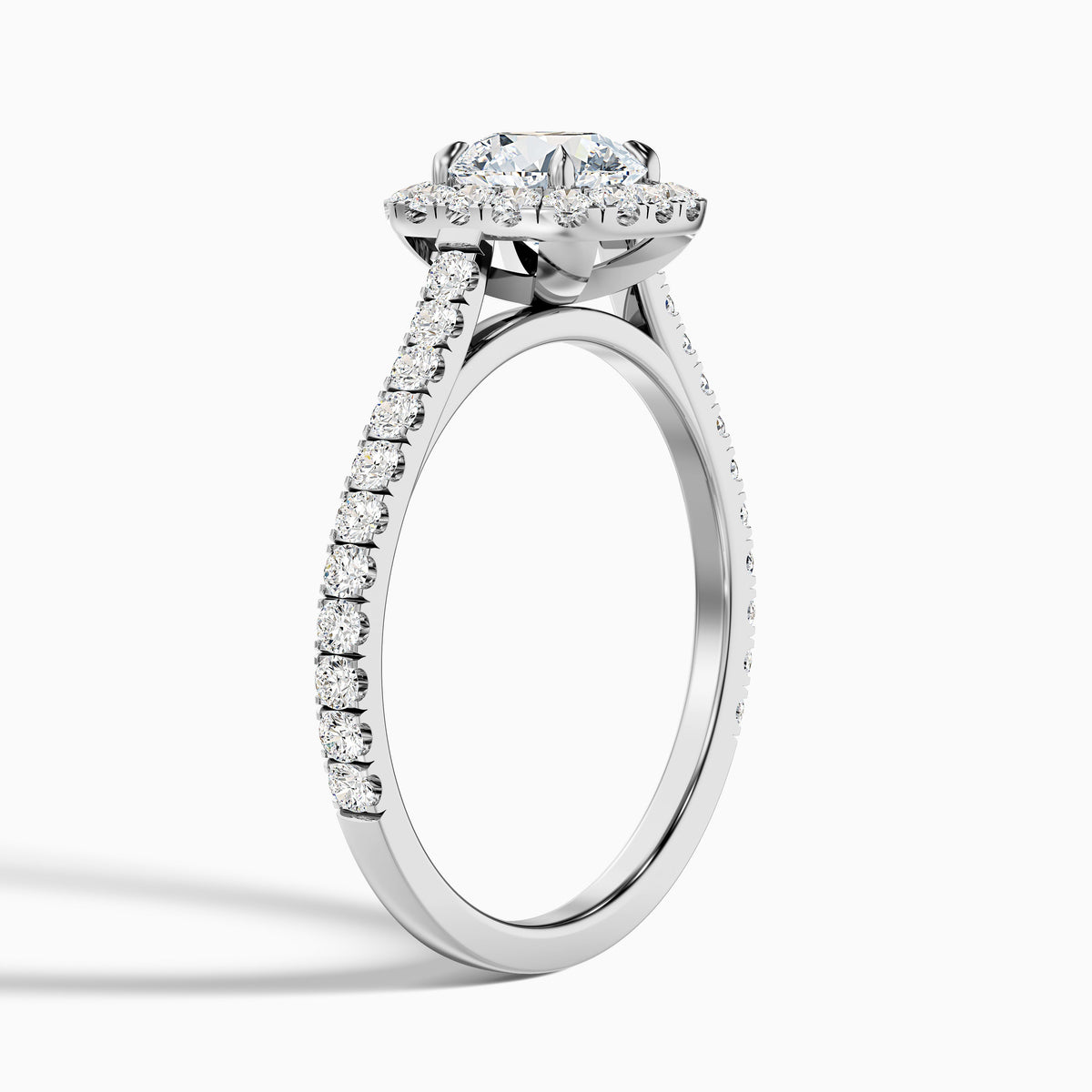 Anika 1 Carat Round Halo Pave Moissanite Diamond Ring in 14k White Gold