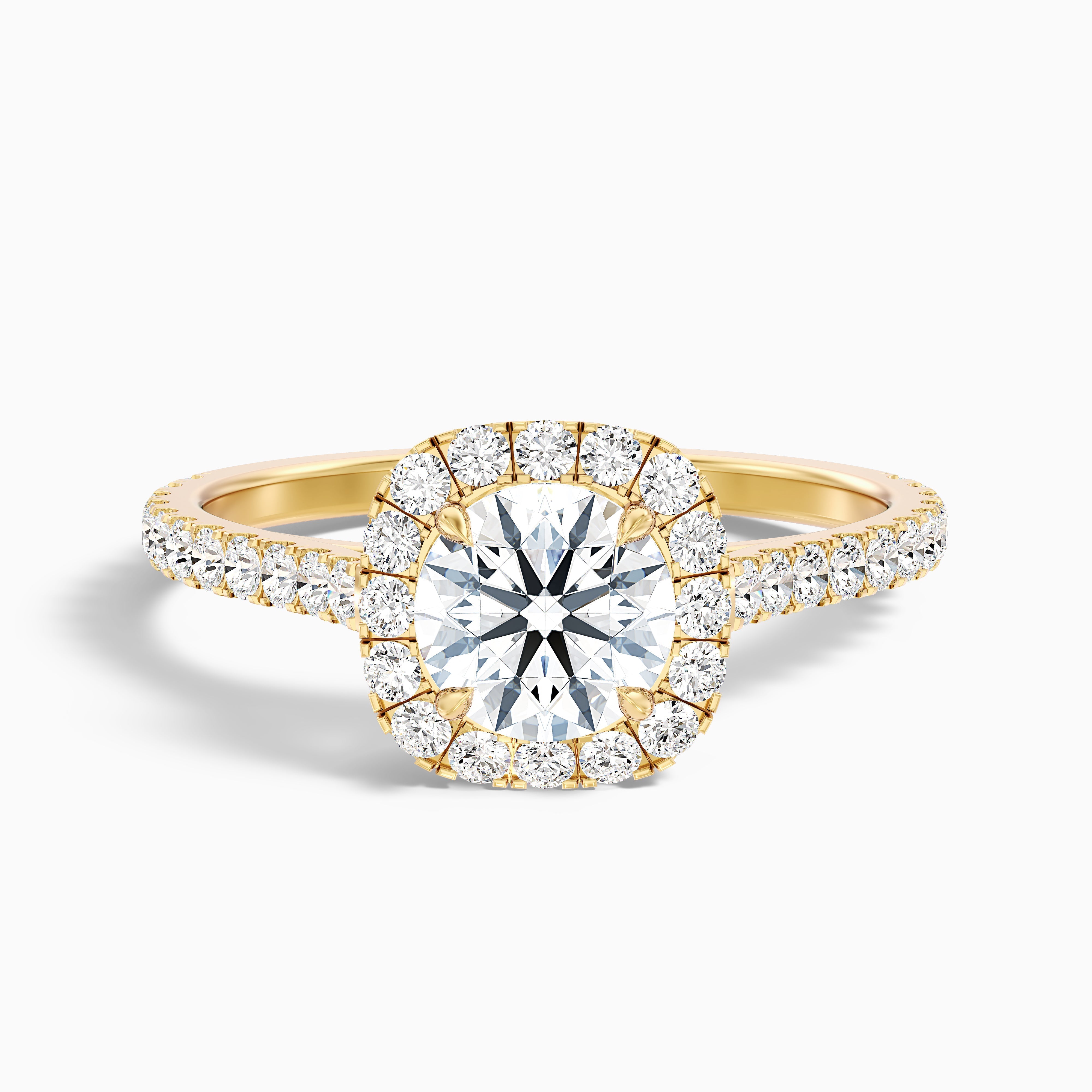 Anika 5.5 Carat Round Halo Pave Moissanite Diamond Ring in 14k Yellow Gold