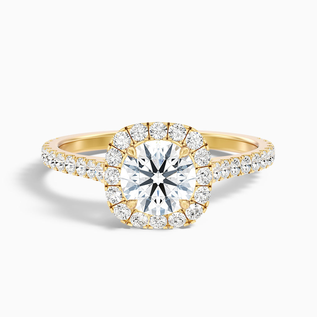 Anika 5 Carat Round Halo Pave Moissanite Diamond Ring in 18k Yellow Gold