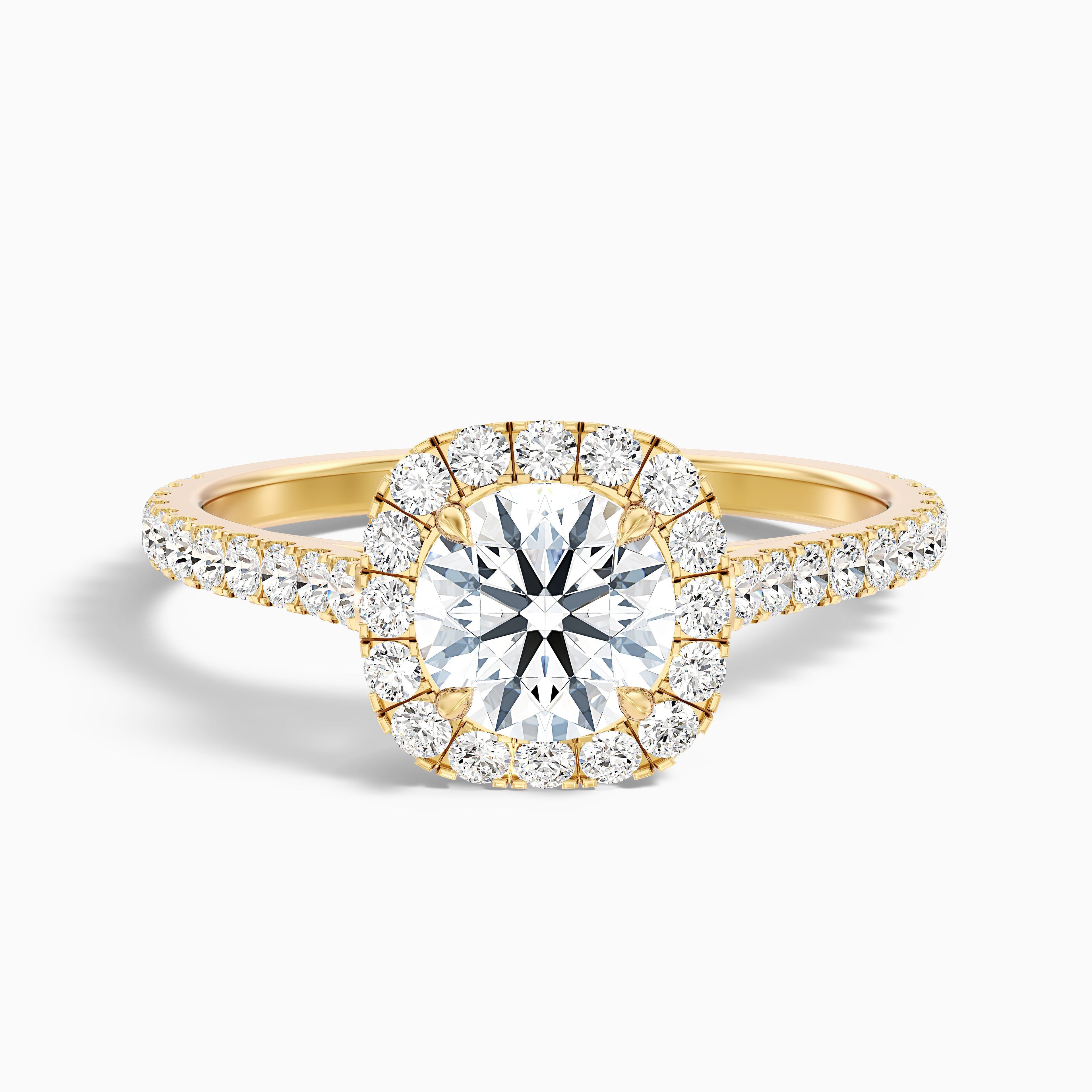 Anika 2.5 Carat Round Halo Pave Moissanite Diamond Ring in 18k Yellow Gold