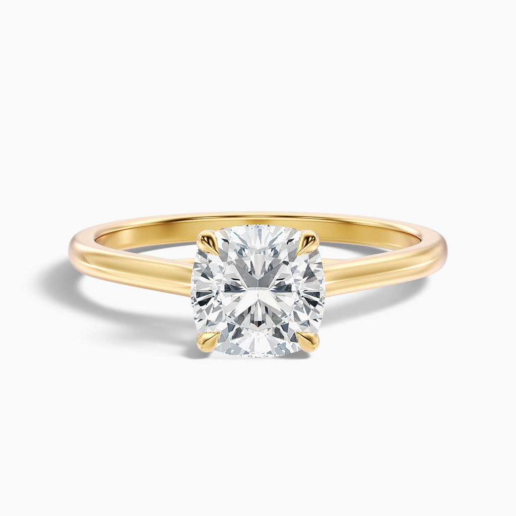 Nelli 3.5 Carat Cushion Cut Solitaire Moissanite Diamond Ring in 10k Yellow Gold