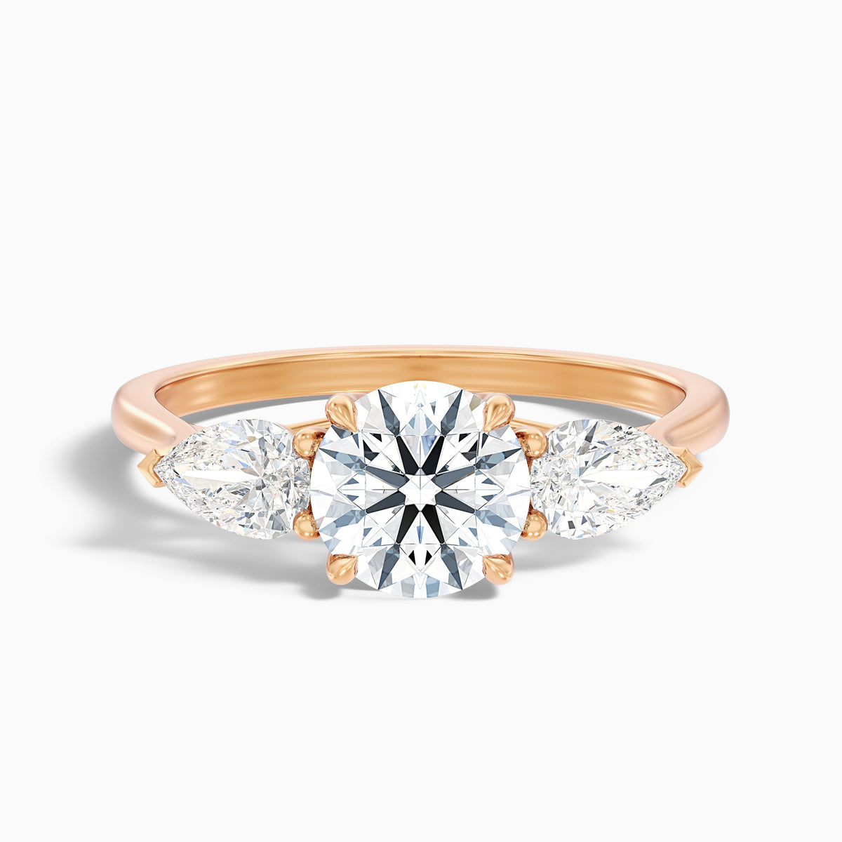 Amaya 5 Carat Round 3 Stone Moissanite Diamond Ring With Pear Side Stone in 14k Yellow Gold