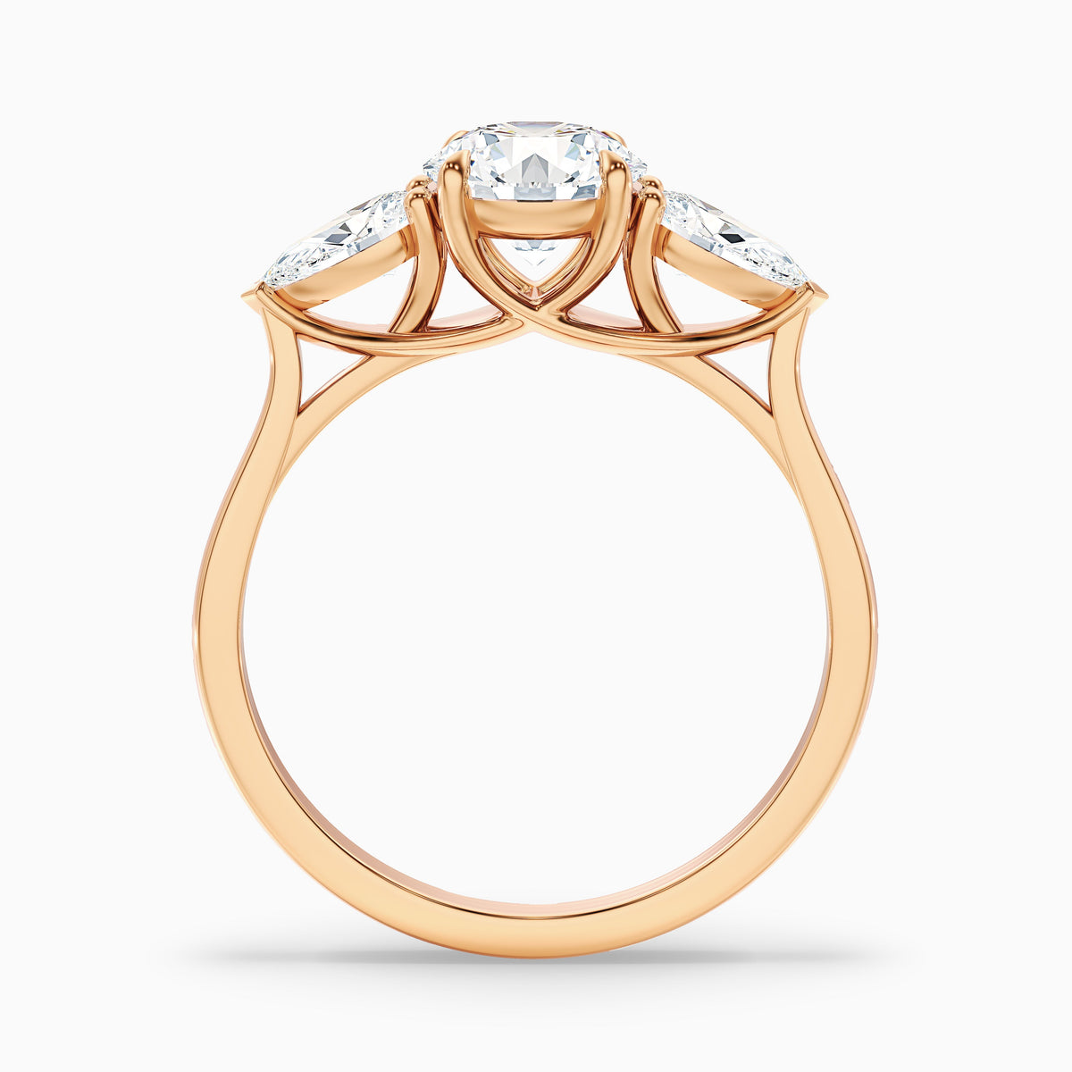 Amaya 5 Carat Round 3 Stone Moissanite Diamond Ring With Pear Side Stone in 14k Yellow Gold
