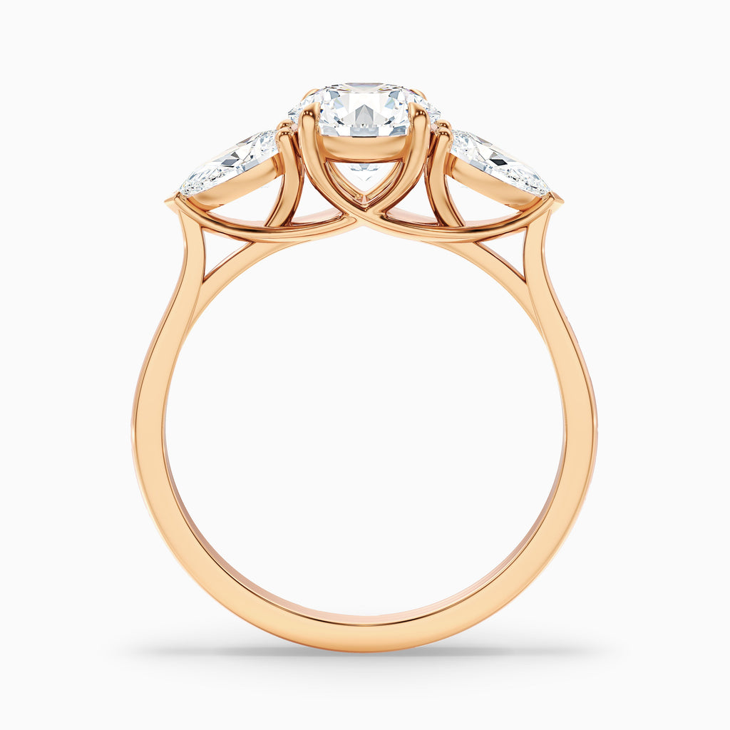 Amaya 1 Carat Round 3 Stone Moissanite Diamond Ring With Pear Side Stone in 10k Yellow Gold