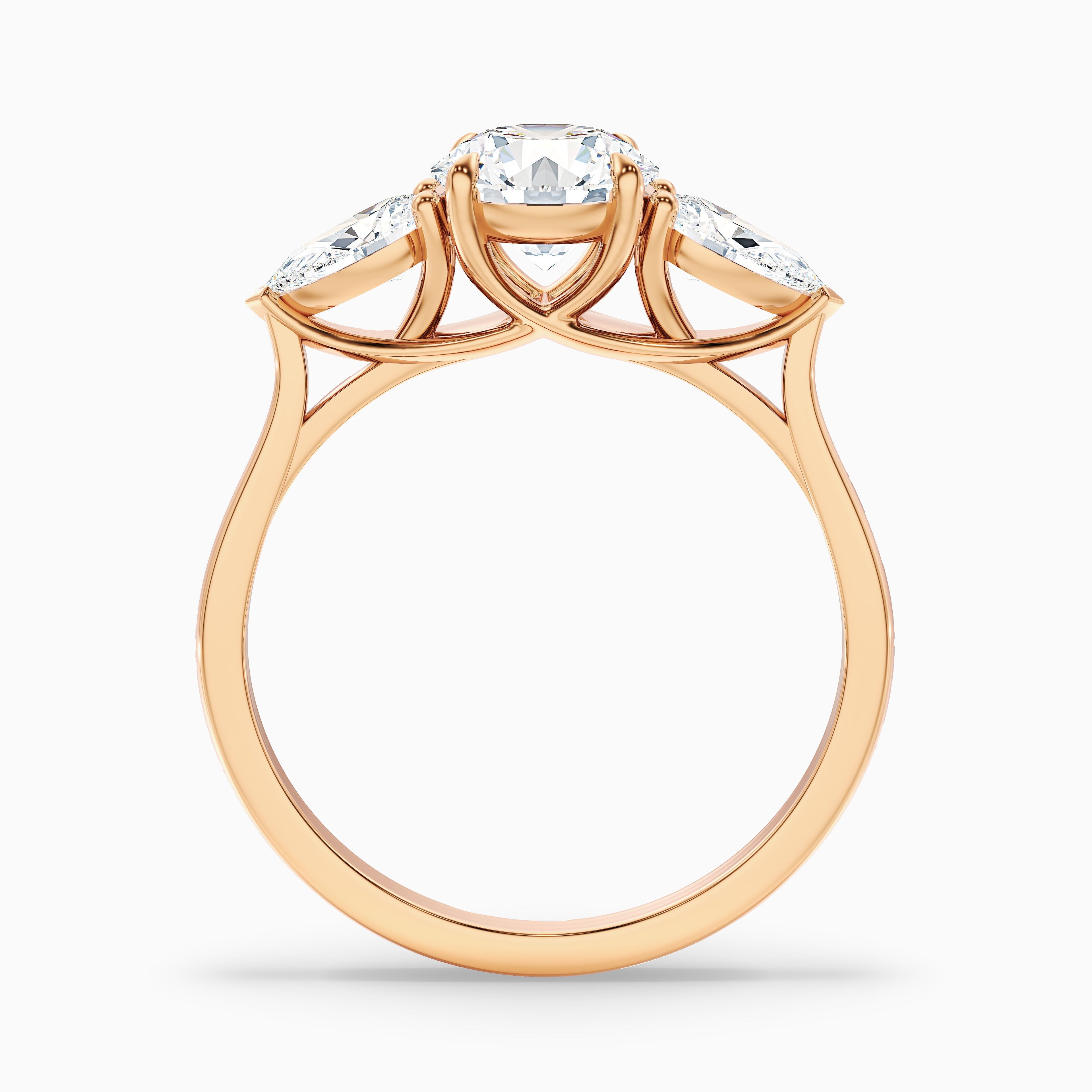 Amaya 1 Carat Round 3 Stone Moissanite Diamond Ring With Pear Side Stone in 10k Yellow Gold