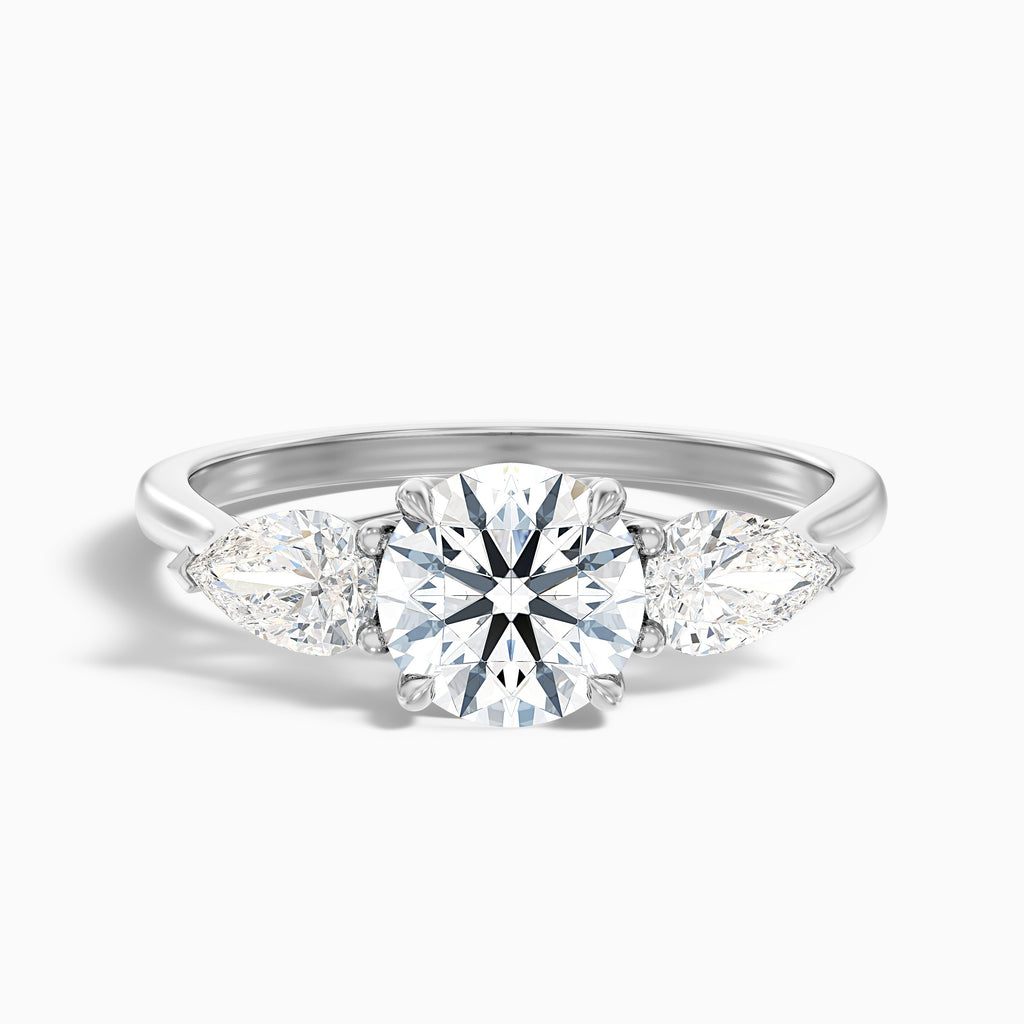Amaya 1.5 Carat Round 3 Stone Moissanite Diamond Ring With Pear Side Stone in 14k Yellow Gold