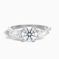 Amaya 3 Carat Round 3 Stone Moissanite Diamond Ring With Pear Side Stone in 18k White Gold