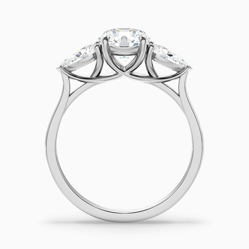 Amaya 4.5 Carat Round 3 Stone Moissanite Diamond Ring With Pear Side Stone in 14k White Gold