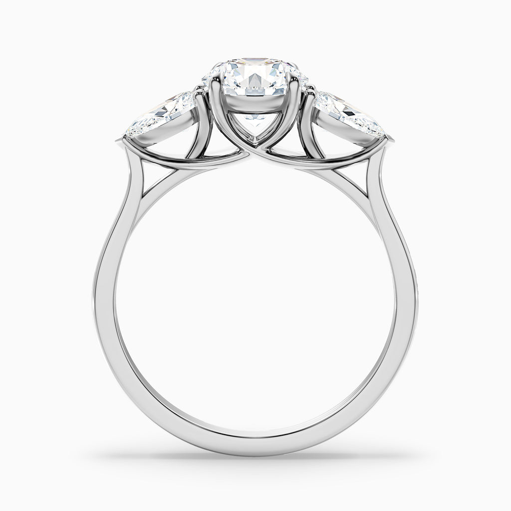 Amaya 3.5 Carat Round 3 Stone Moissanite Diamond Ring With Pear Side Stone in 14k Yellow Gold
