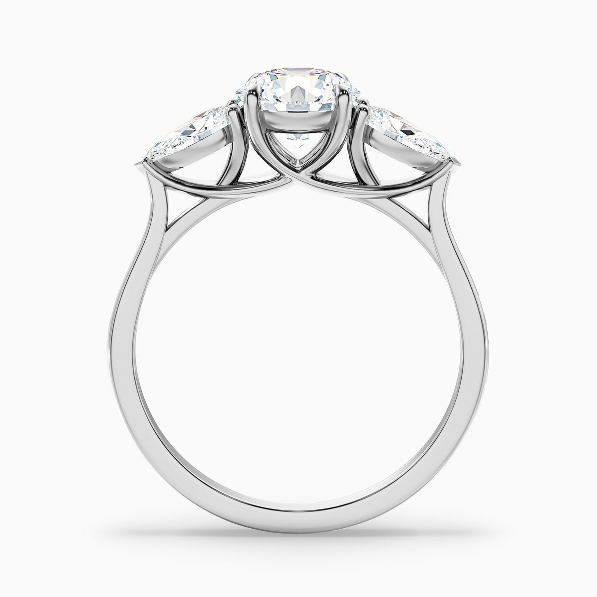 Amaya 2 Carat Round 3 Stone Moissanite Diamond Ring With Pear Side Stone in 14k Yellow Gold
