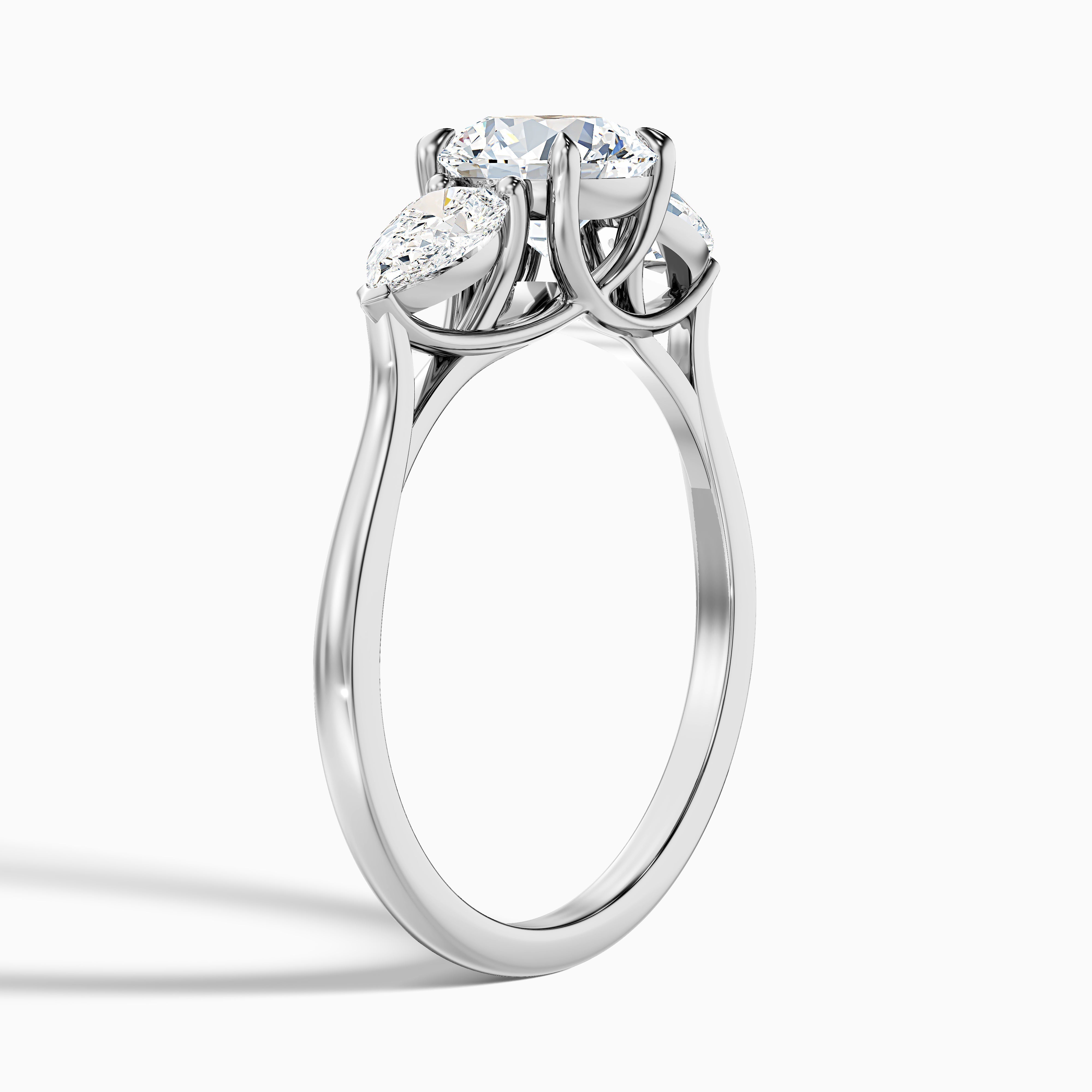 Amaya 2 Carat Round 3 Stone Moissanite Diamond Ring With Pear Side Stone in 14k White Gold