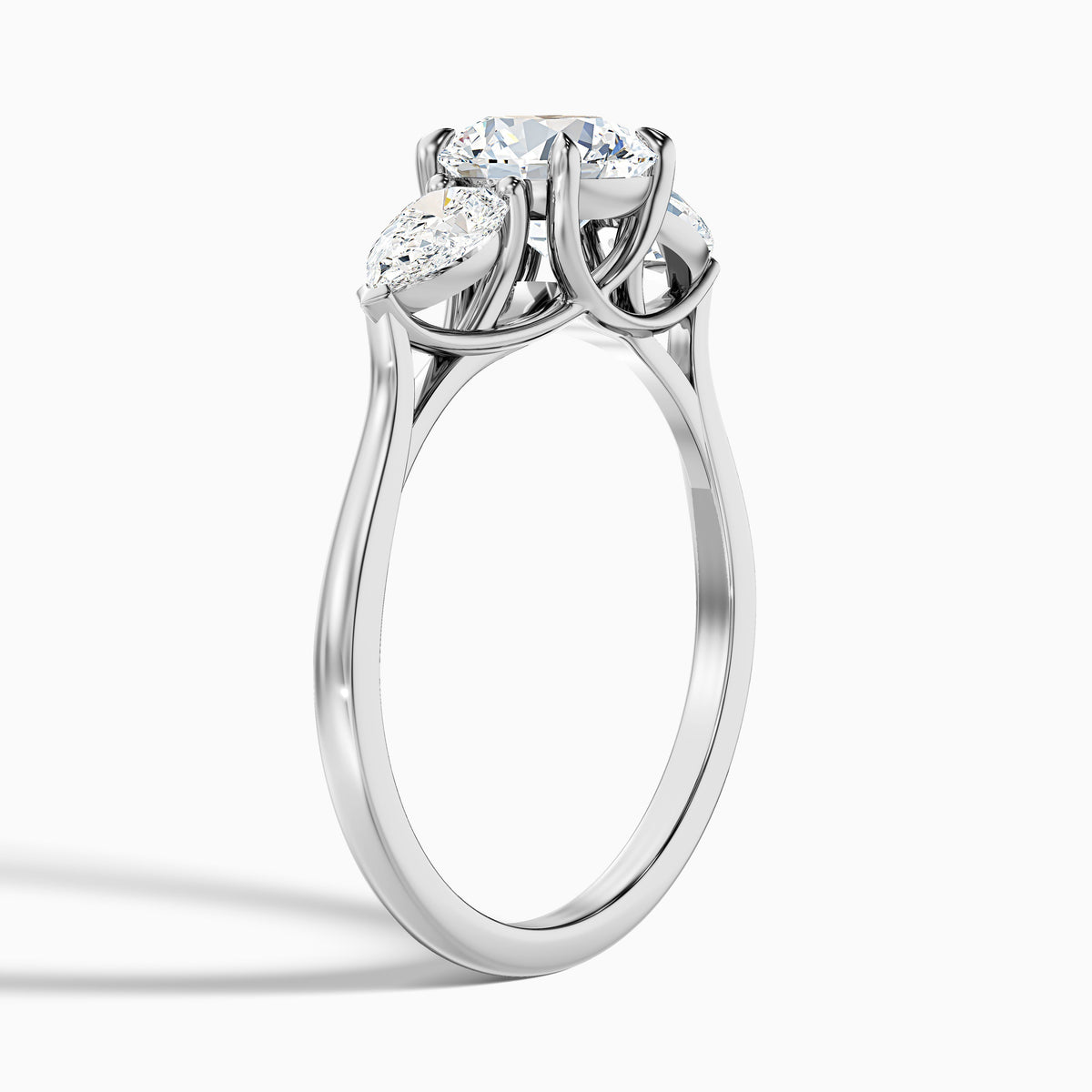Amaya 1 Carat Round 3 Stone Moissanite Diamond Ring With Pear Side Stone in 10k Rose Gold