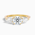 Amaya 4 Carat Round 3 Stone Moissanite Diamond Ring With Pear Side Stone in 14k Yellow Gold