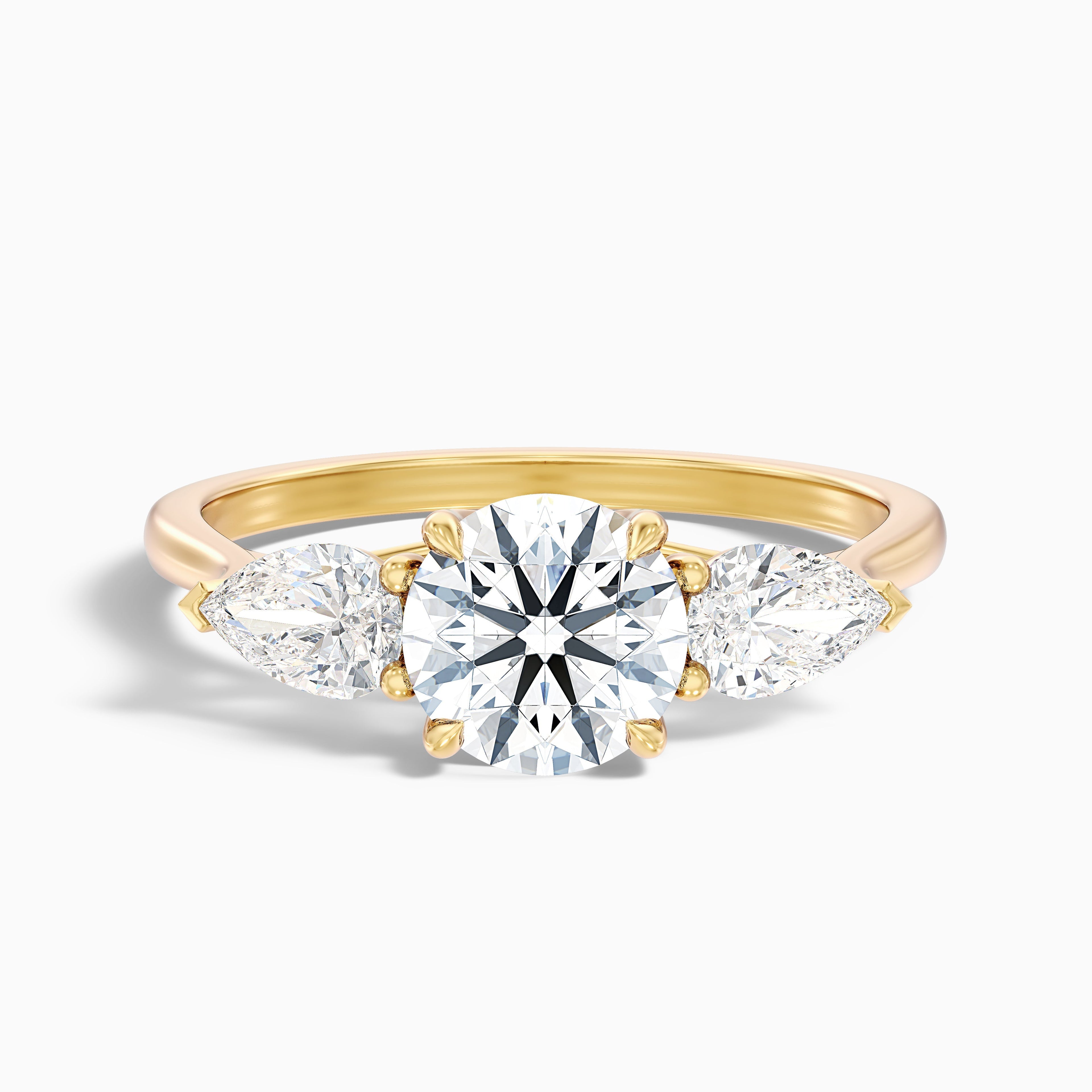 Amaya 4 Carat Round 3 Stone Moissanite Diamond Ring With Pear Side Stone in 10k White Gold