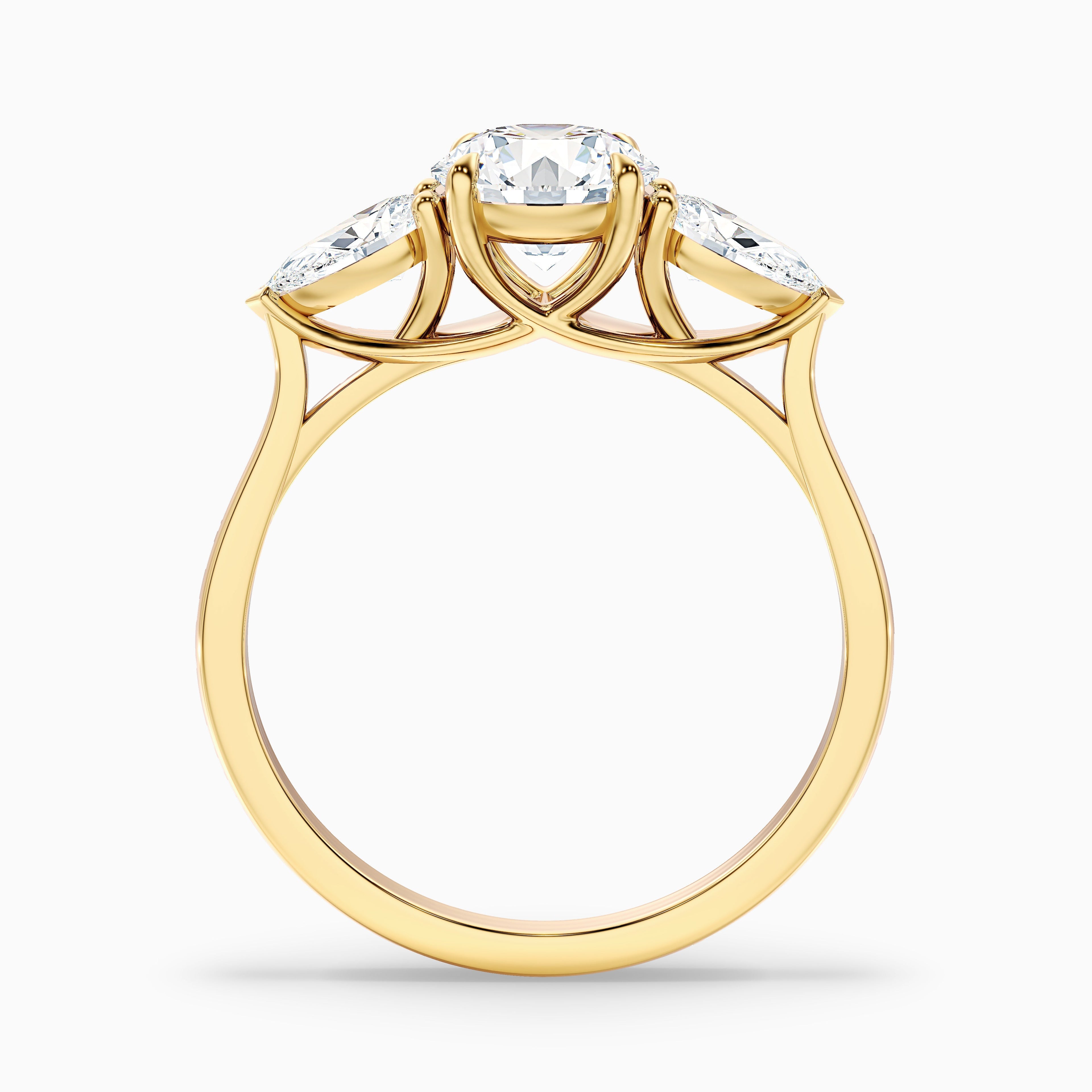 Amaya 3.5 Carat Round 3 Stone Moissanite Diamond Ring With Pear Side Stone in 10k White Gold