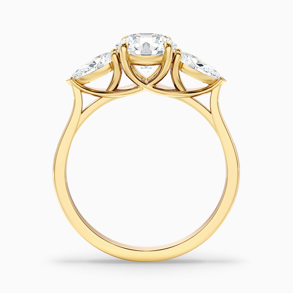 Amaya 4.5 Carat Round 3 Stone Moissanite Diamond Ring With Pear Side Stone in Platinum