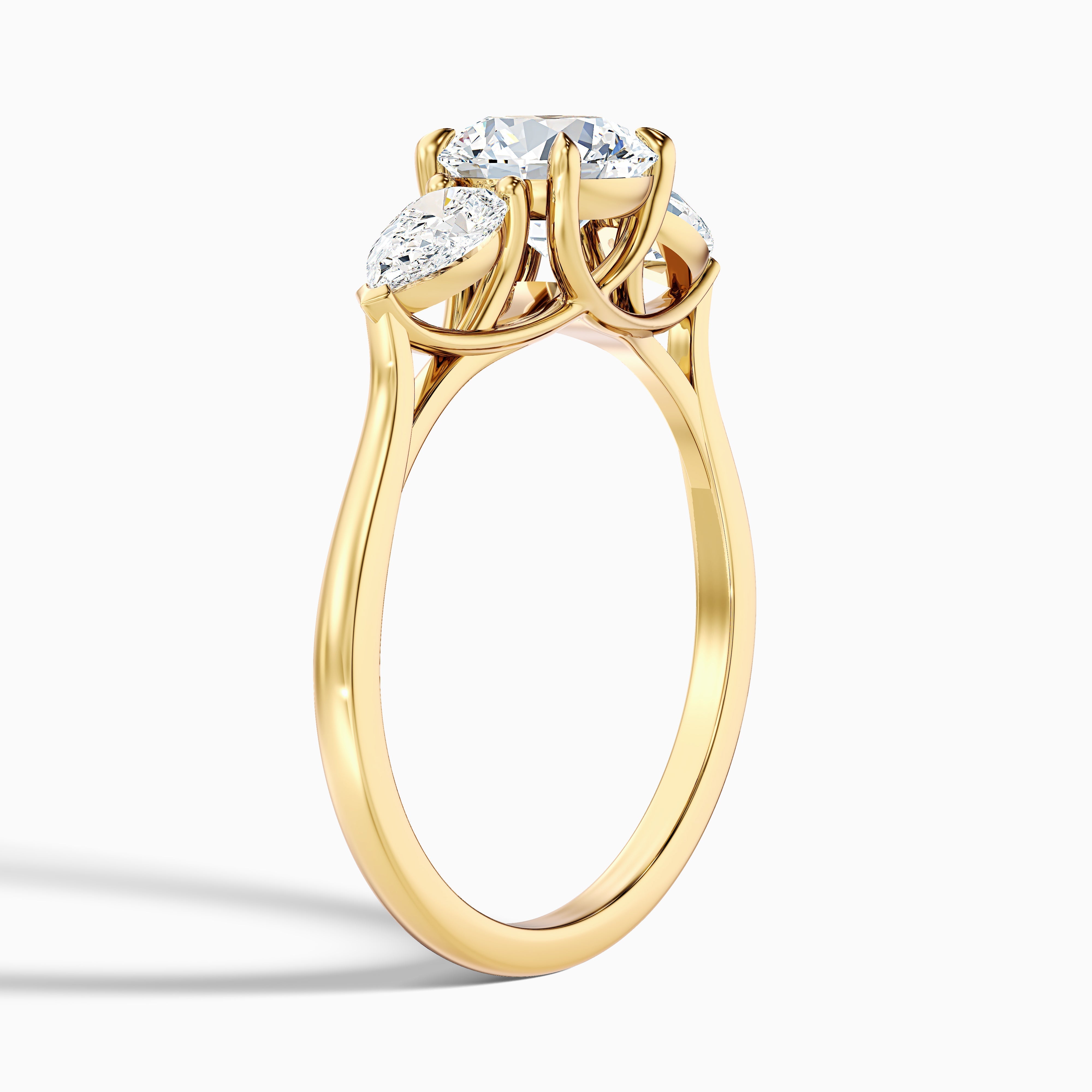 Amaya 3.5 Carat Round 3 Stone Moissanite Diamond Ring With Pear Side Stone in Platinum