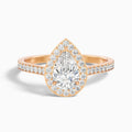 Elena 2 Carat Pear Halo Pave Moissanite Diamond Ring in 14k Rose Gold