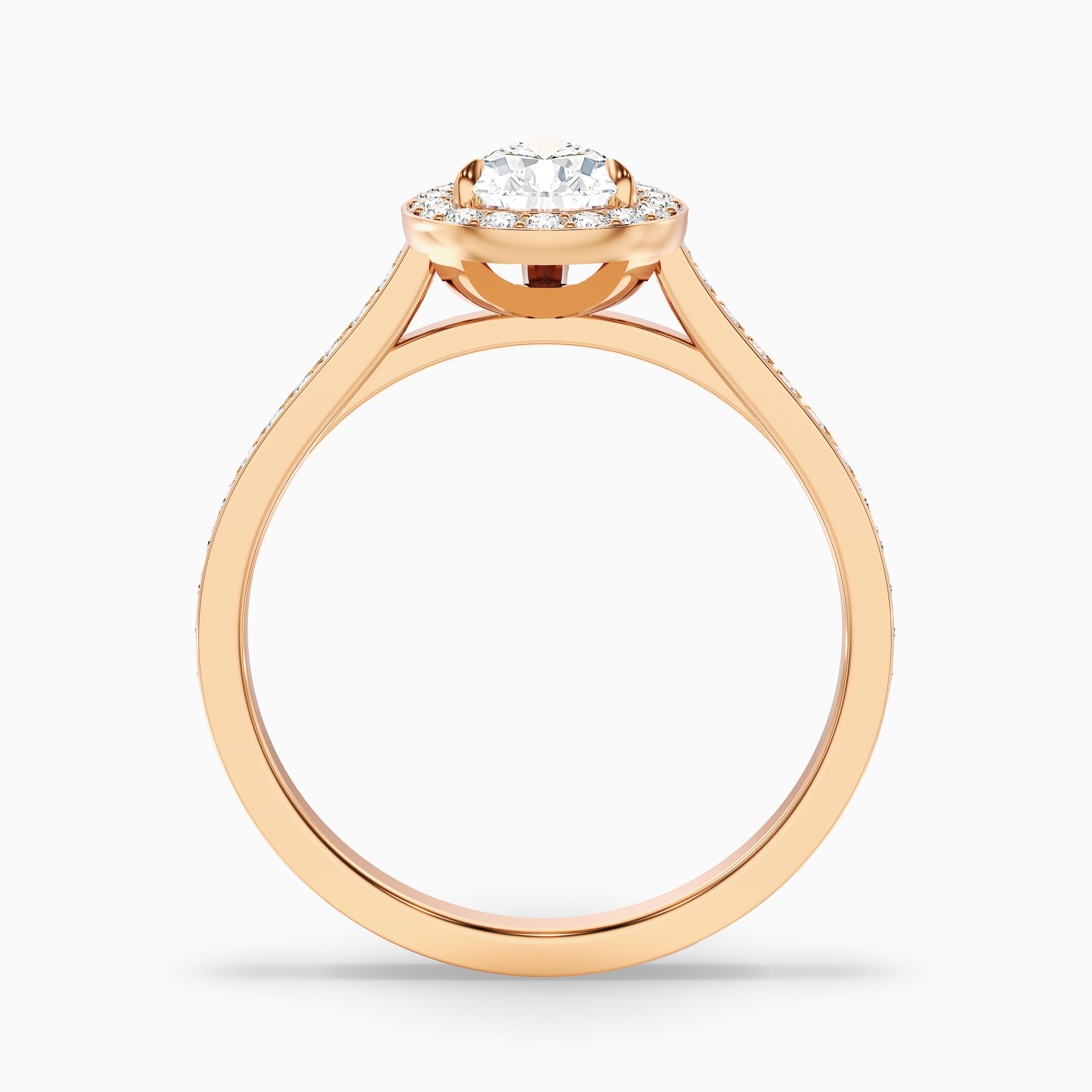 Elena 1 Carat Pear Halo Pave Moissanite Diamond Ring in 14k Rose Gold