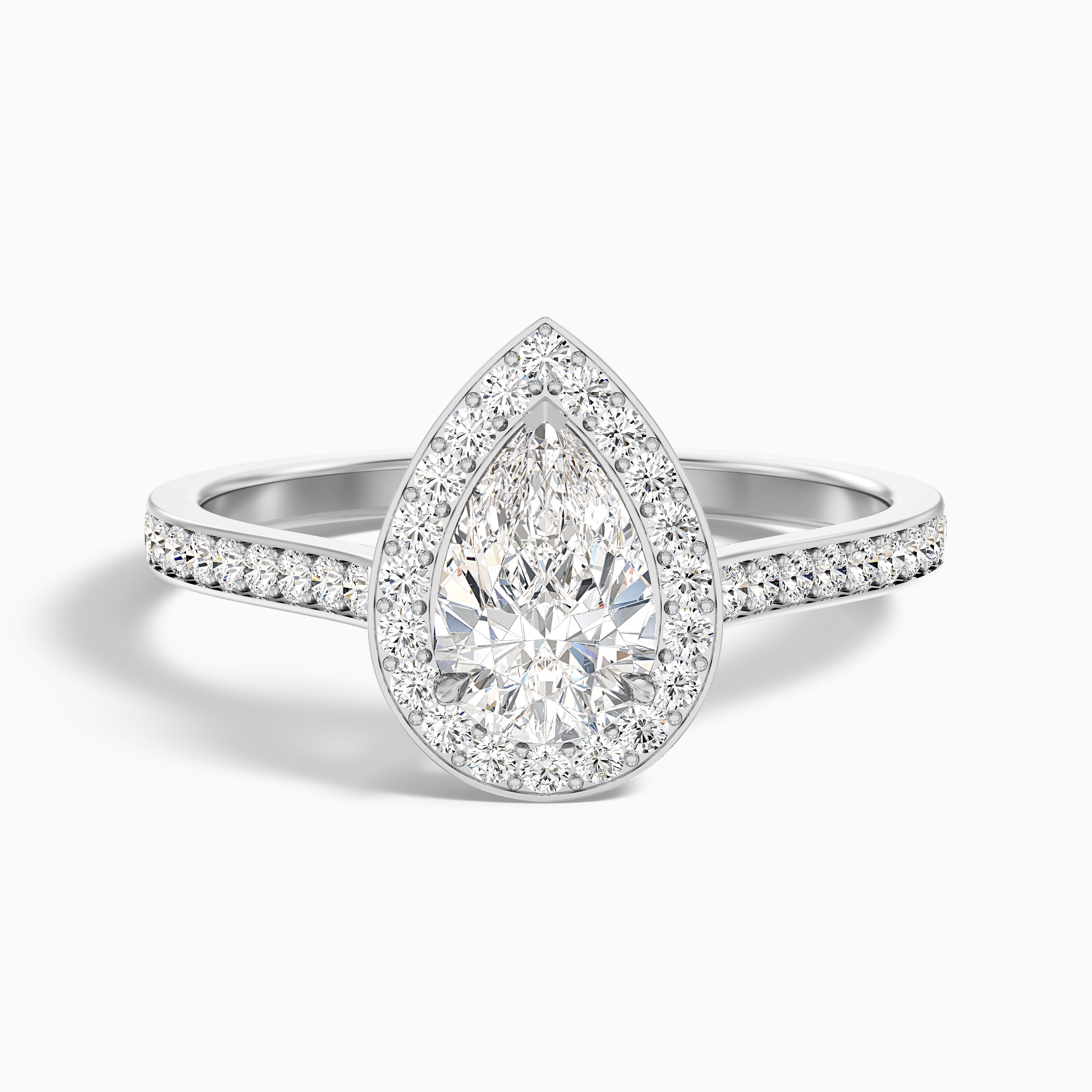 Elena 5 Carat Pear Halo Pave Moissanite Diamond Ring in 14k White Gold