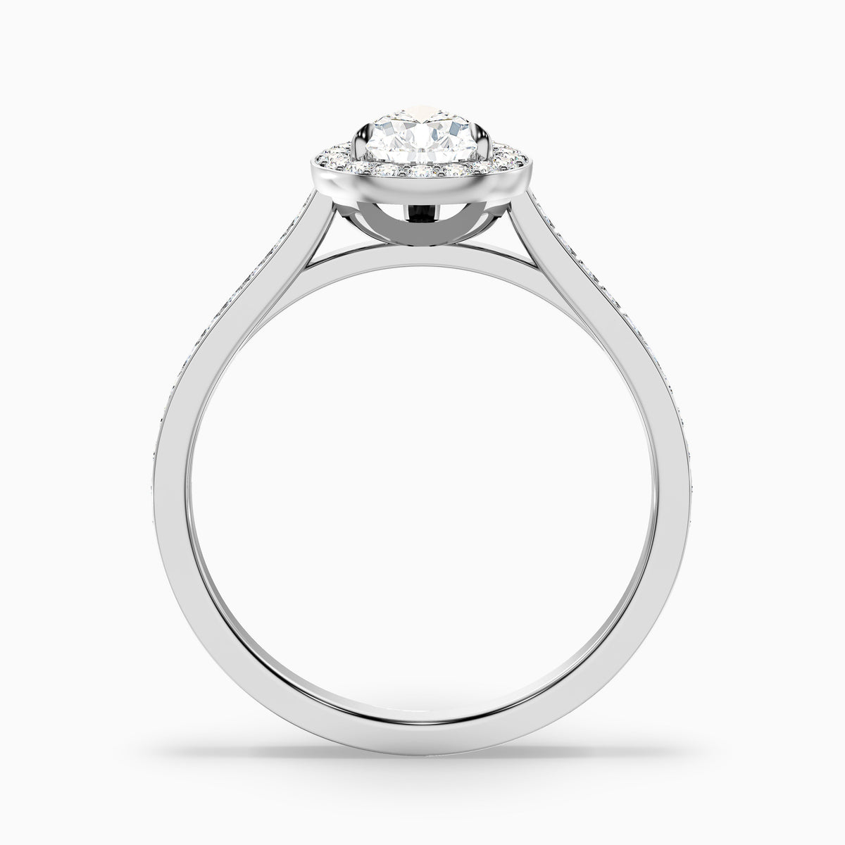 Elena 3 Carat Pear Halo Pave Moissanite Diamond Ring in 18k Rose Gold