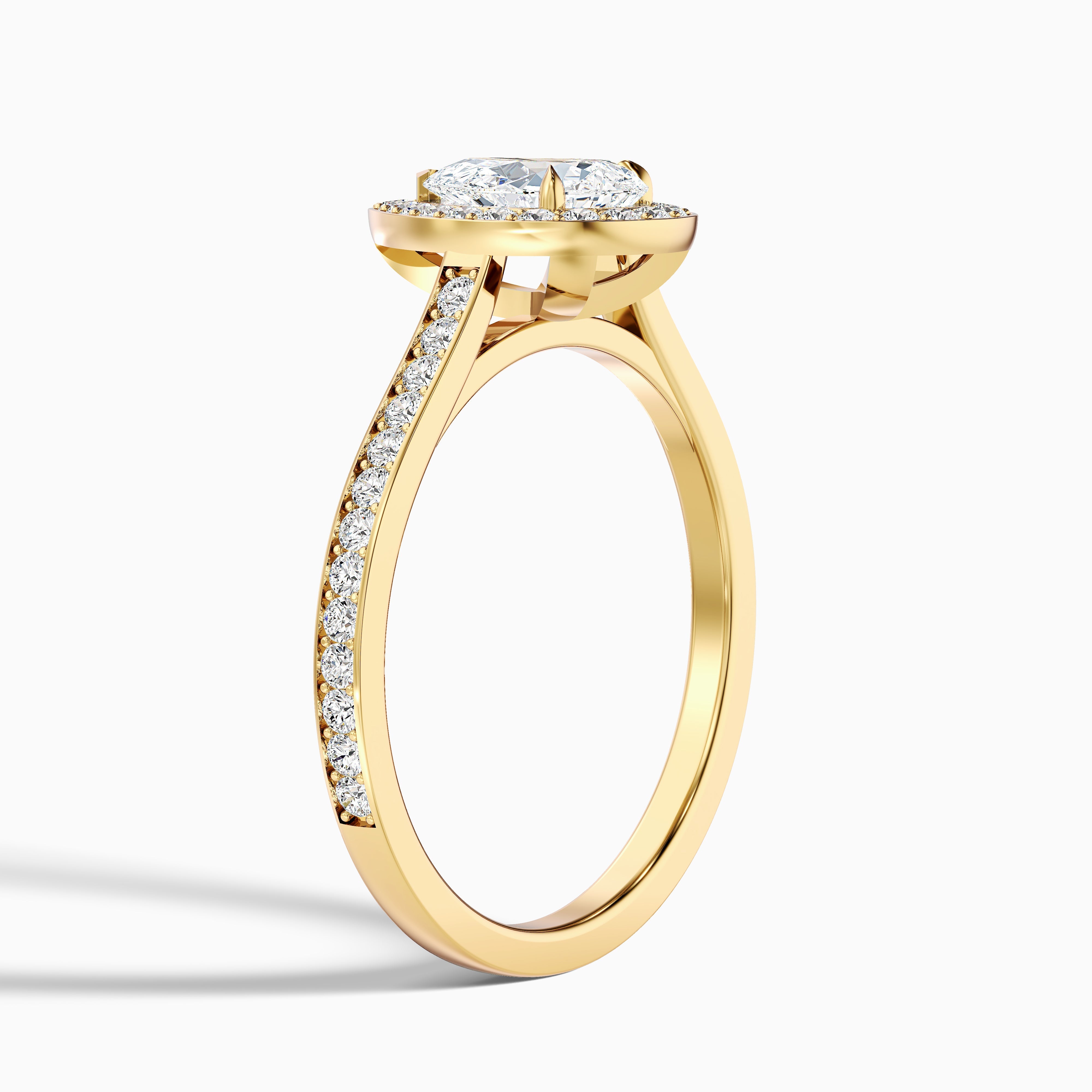 Elena 3 Carat Pear Halo Pave Moissanite Diamond Ring in 14k White Gold