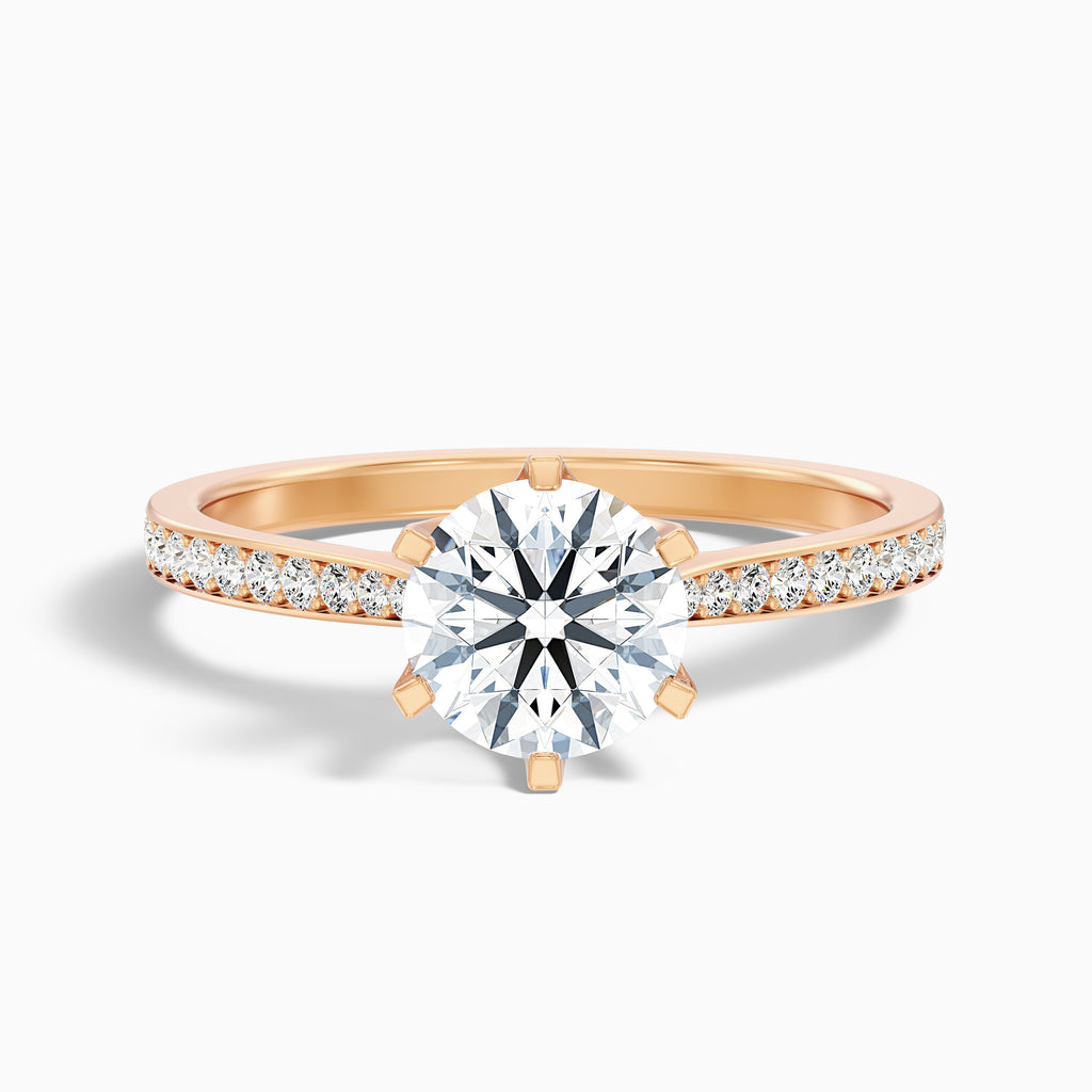 Esha 2.5 Carat Round Side Stone Pave Moissanite Diamond Ring in 14k Rose Gold