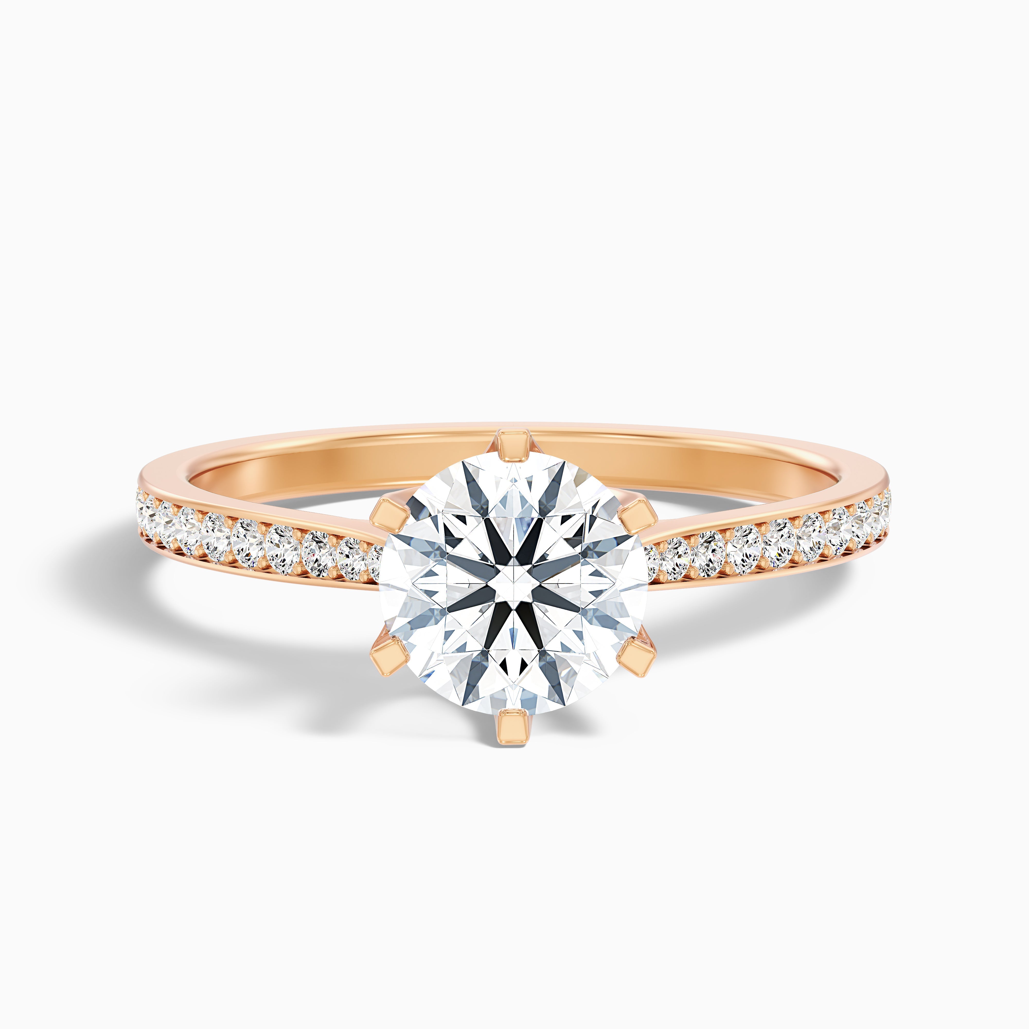 Esha 4.5 Carat Round Side Stone Pave Moissanite Diamond Ring in 18k White Gold