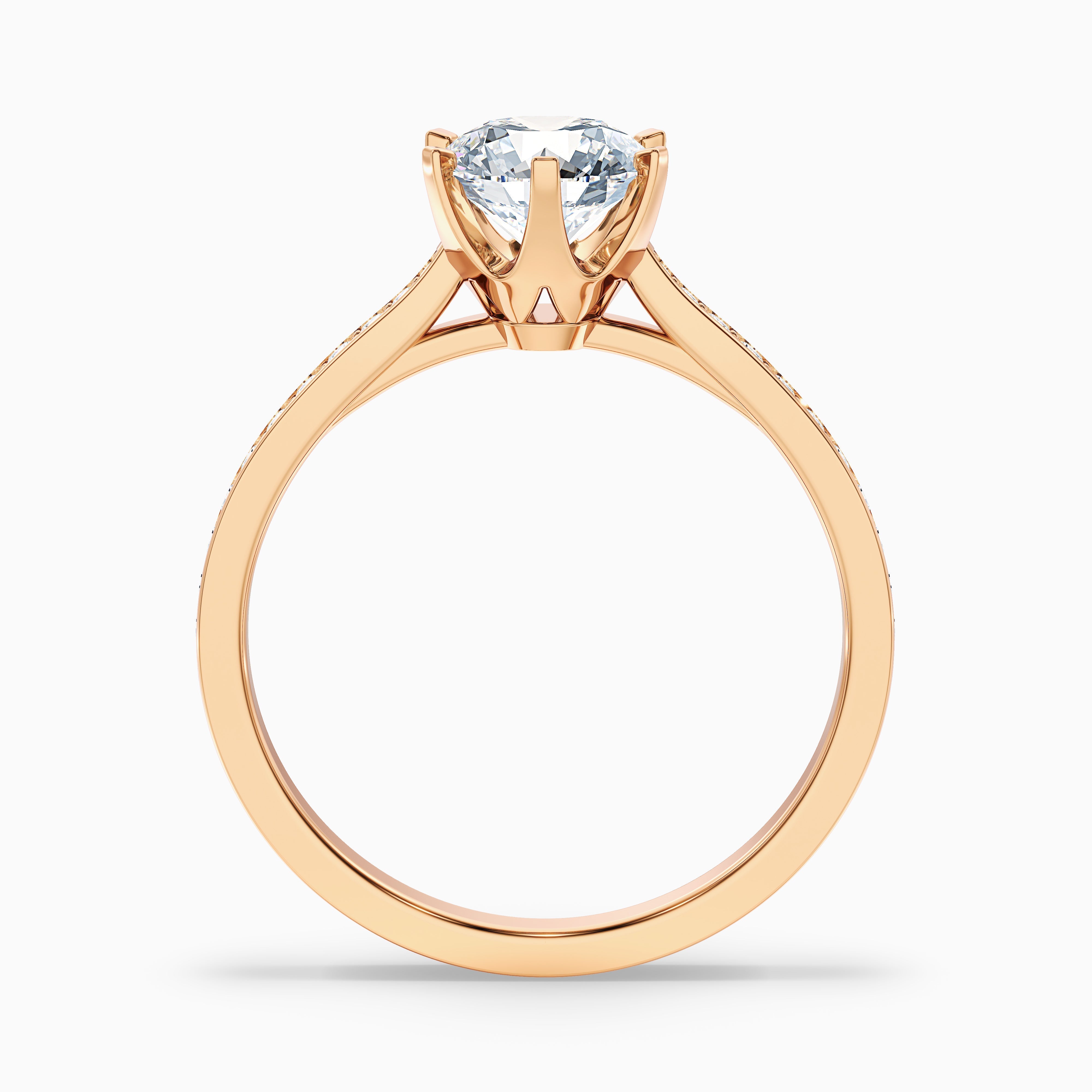 Esha 5 Carat Round Side Stone Pave Moissanite Diamond Ring in 14k Rose Gold