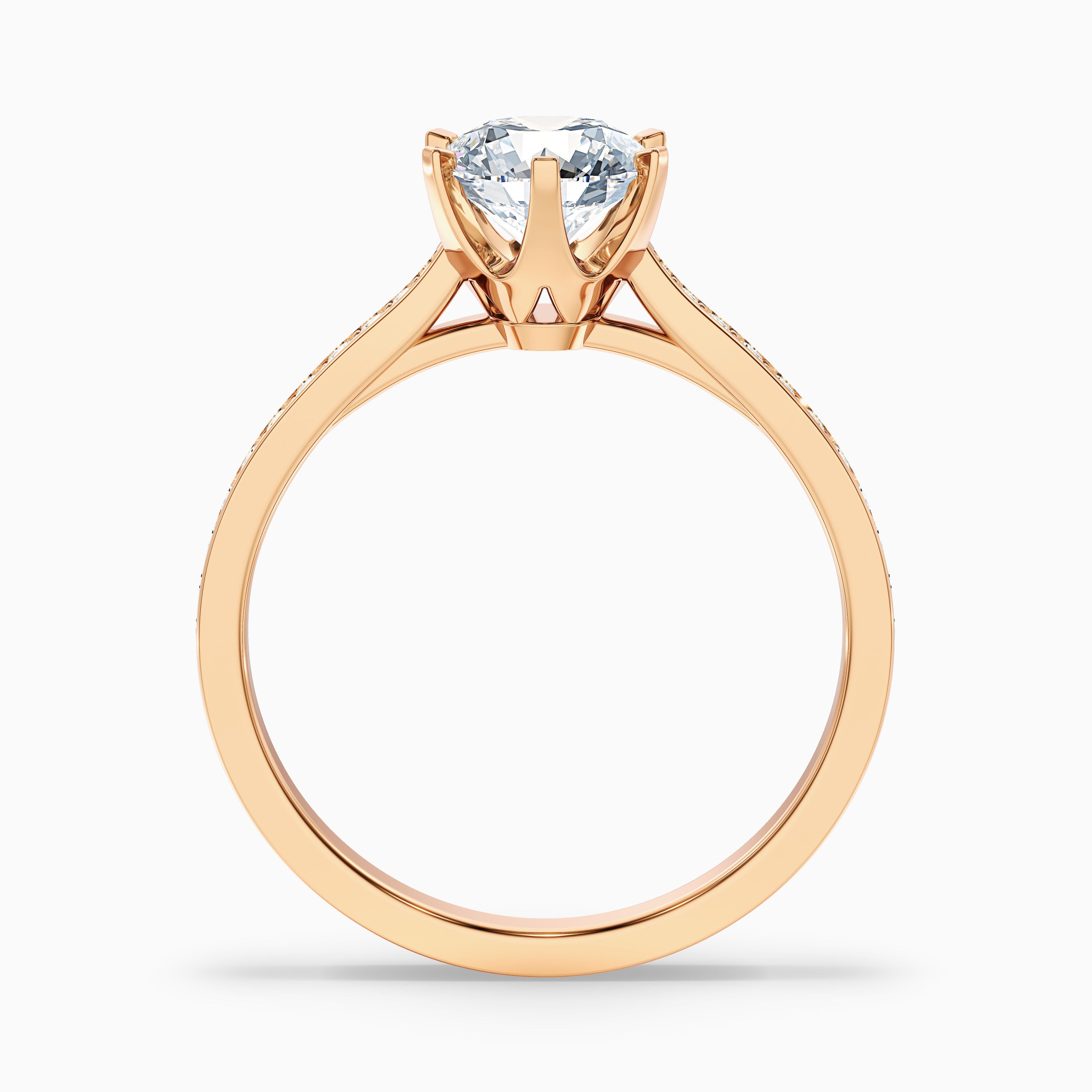Esha 5 Carat Round Side Stone Pave Moissanite Diamond Ring in 10k Rose Gold