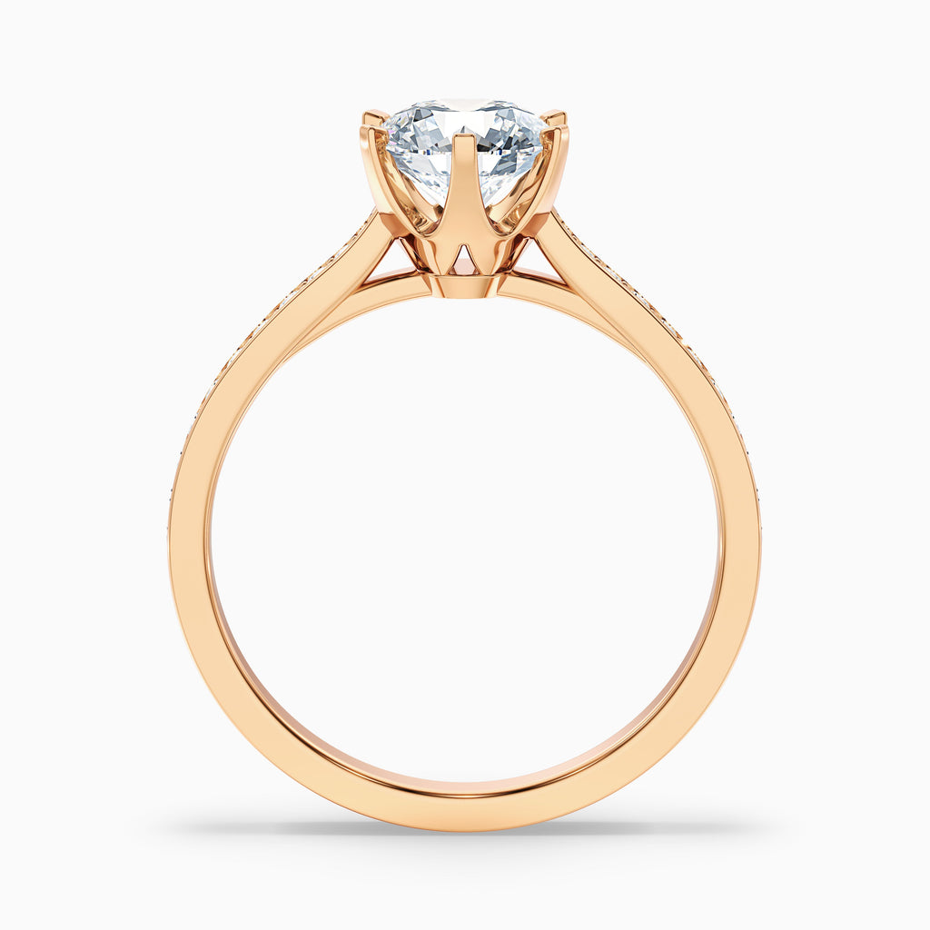 Esha 1 Carat Round Side Stone Pave Moissanite Diamond Ring in 14k Rose Gold