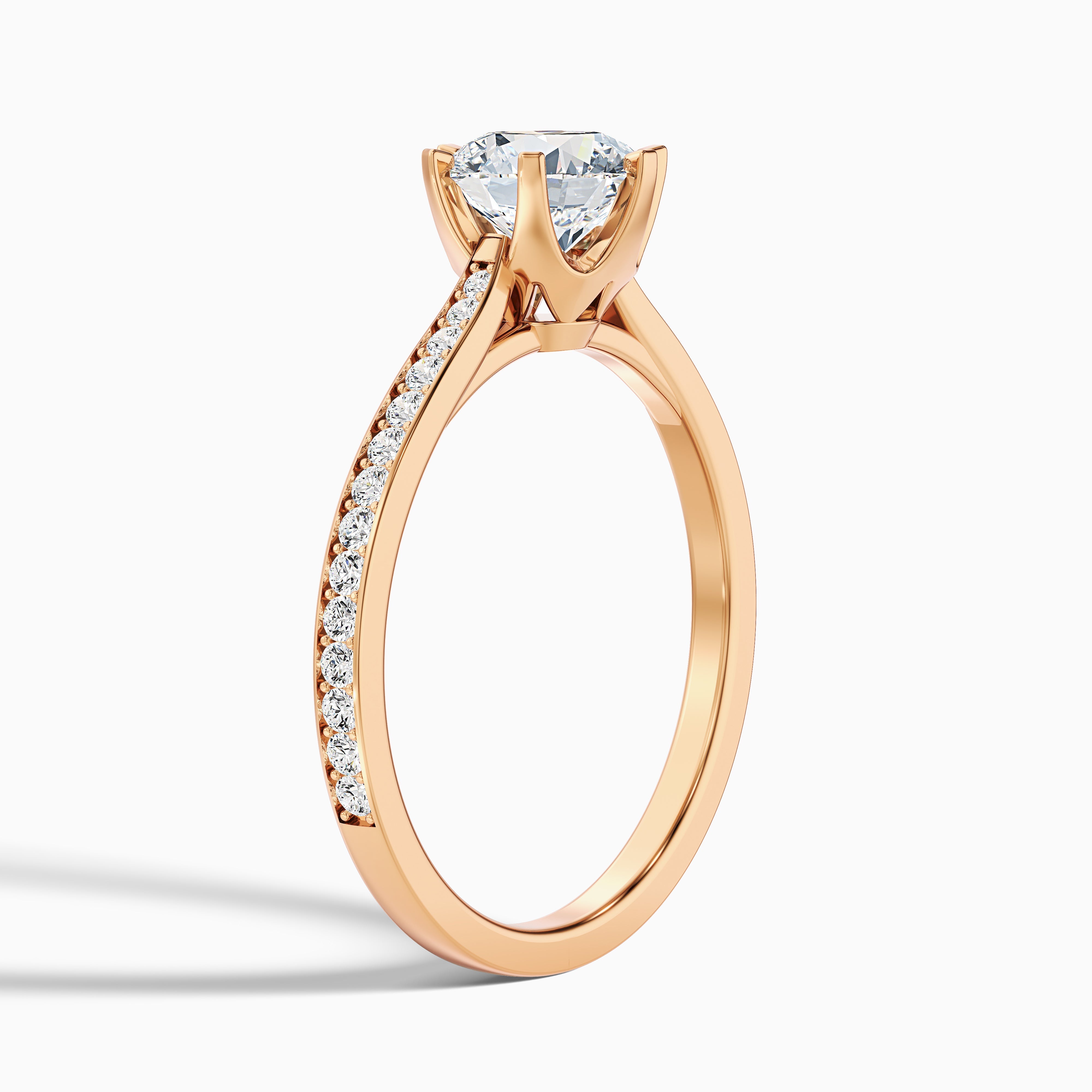 Esha 3 Carat Round Side Stone Pave Moissanite Diamond Ring in Platinum